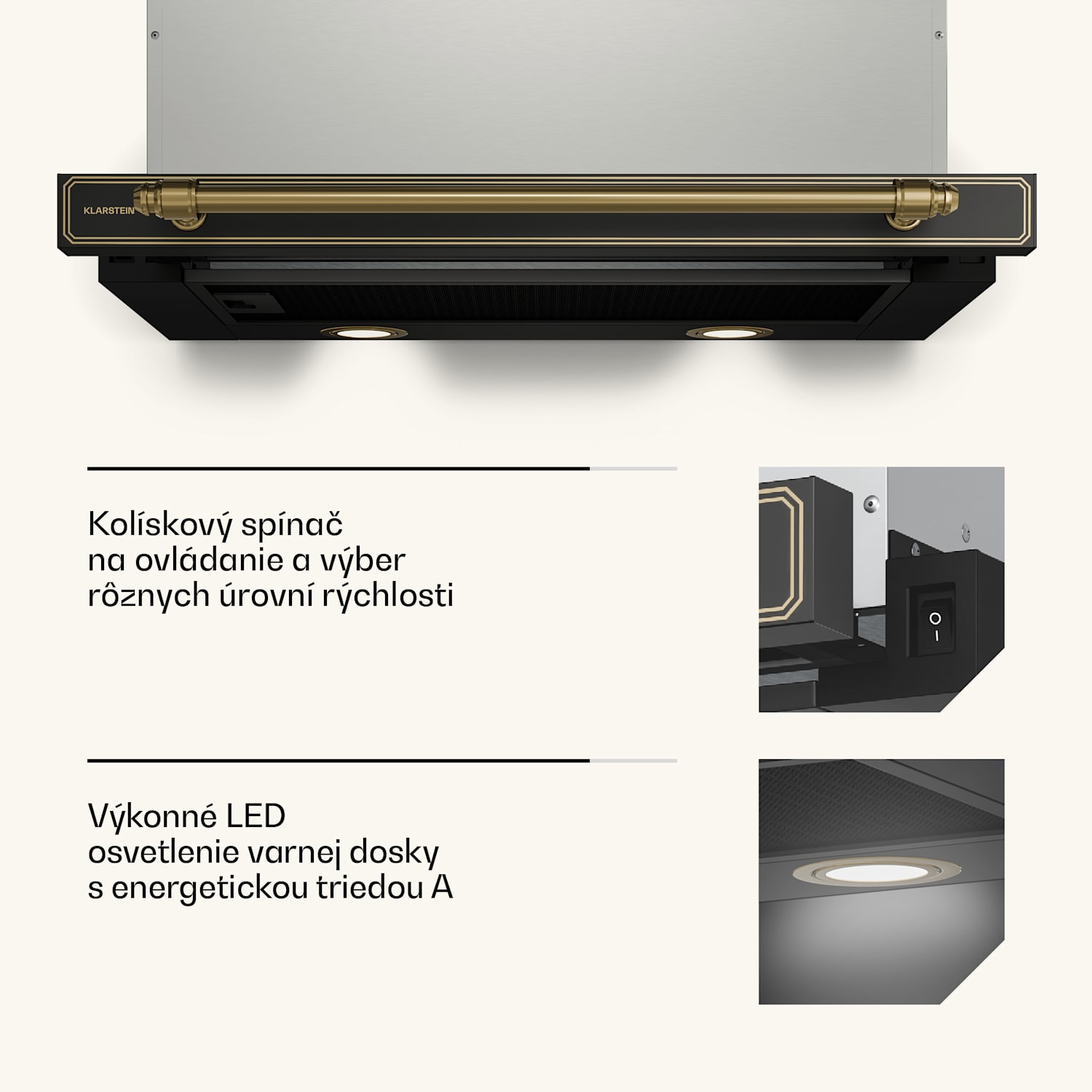 Victoria výsuvný digestor elegantný, retro inšpirovaný, nadčasový EEC A++ 359m³/h 60cm Čierna