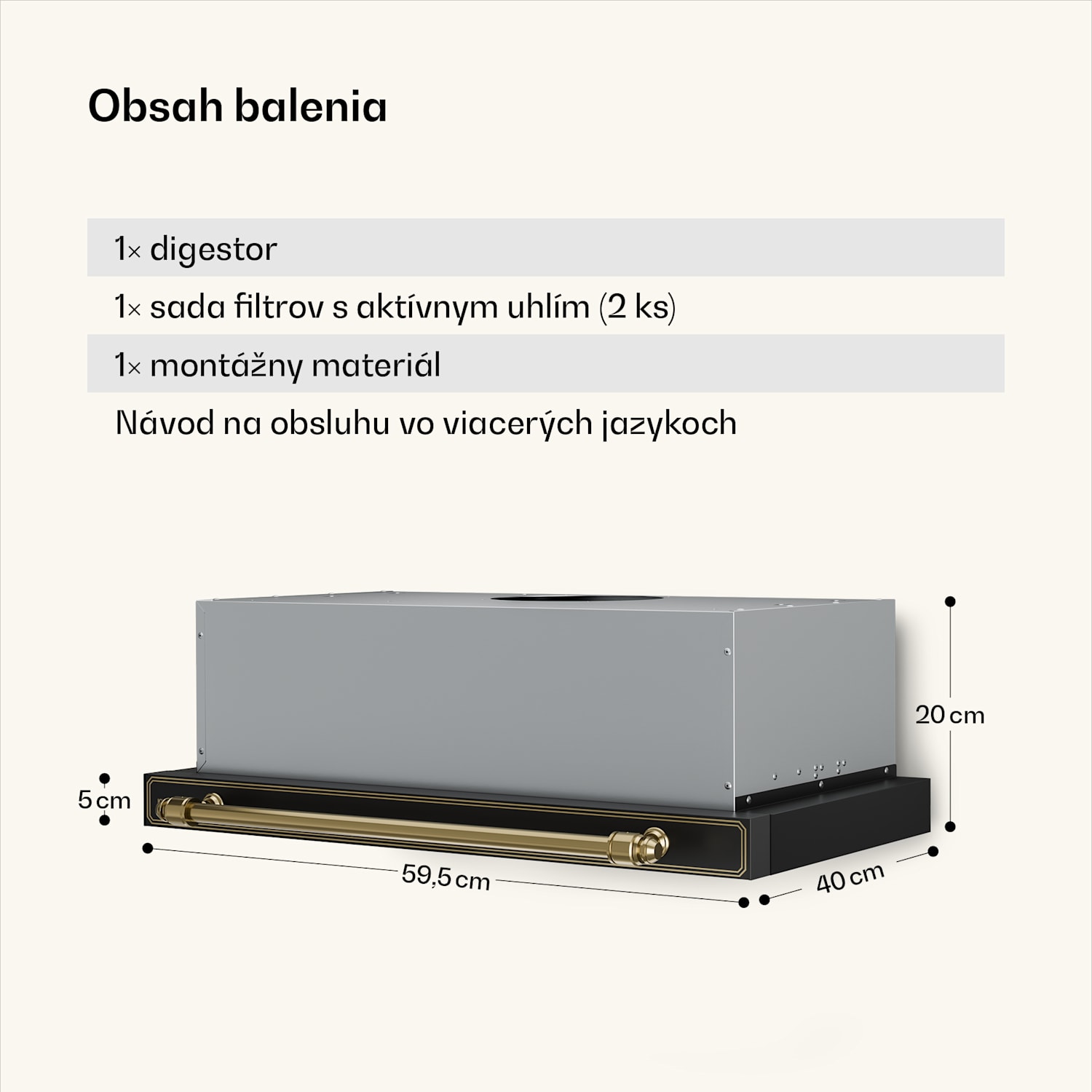 Victoria výsuvný digestor elegantný, retro inšpirovaný, nadčasový EEC A++ 359m³/h 60cm Čierna