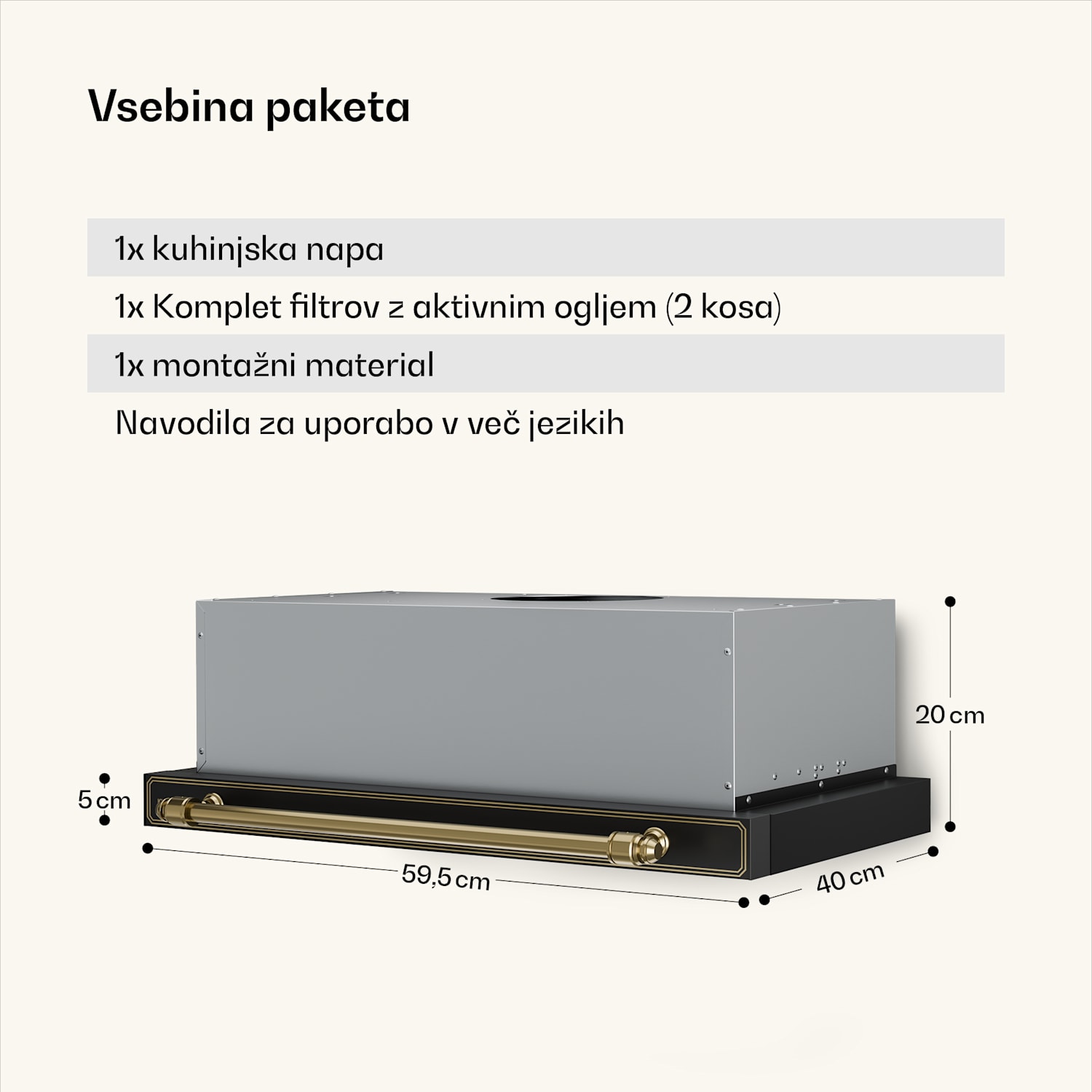 Victoria izvlečna kuhinjska napa elegantna, retro navdihnjena, brezčasna EEC A++ 359m³/h 60cm Črna
