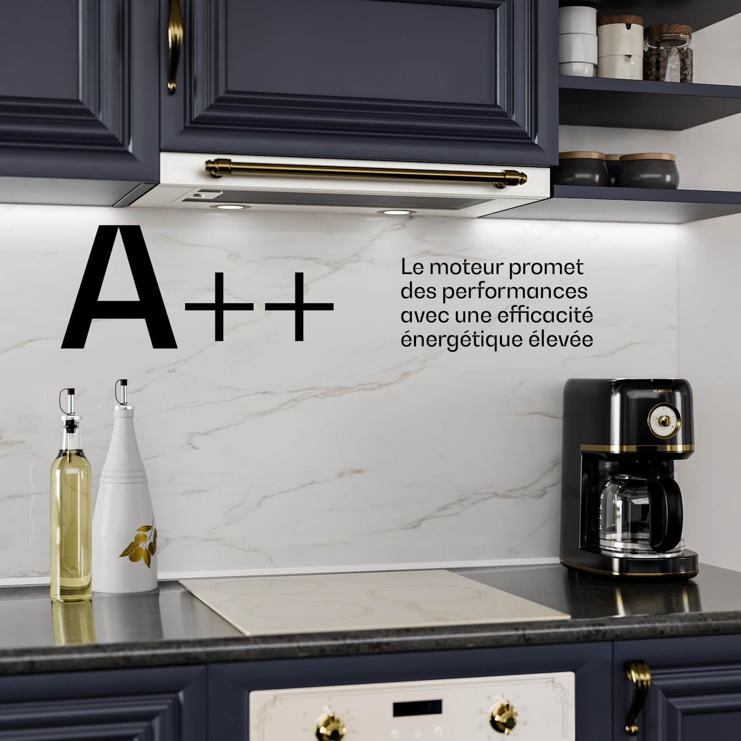 Victoria uitschuifbare afzuigkap, elegant, retro geïnspireerd, tijdloos, EEC A++ 358,54 m³/h, 60 cm Crème