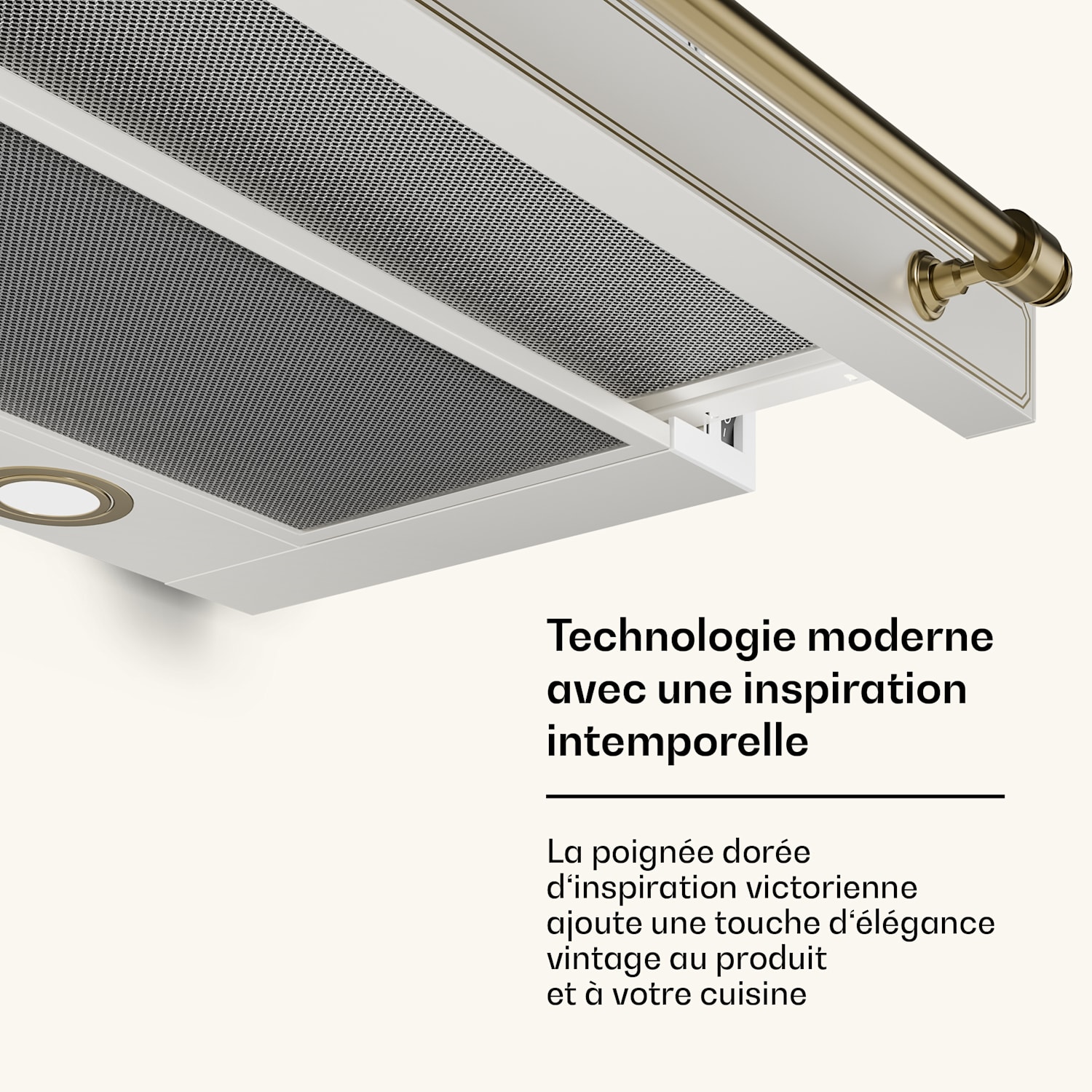 Victoria uitschuifbare afzuigkap, elegant, retro geïnspireerd, tijdloos, EEC A++ 358,54 m³/h, 60 cm Crème