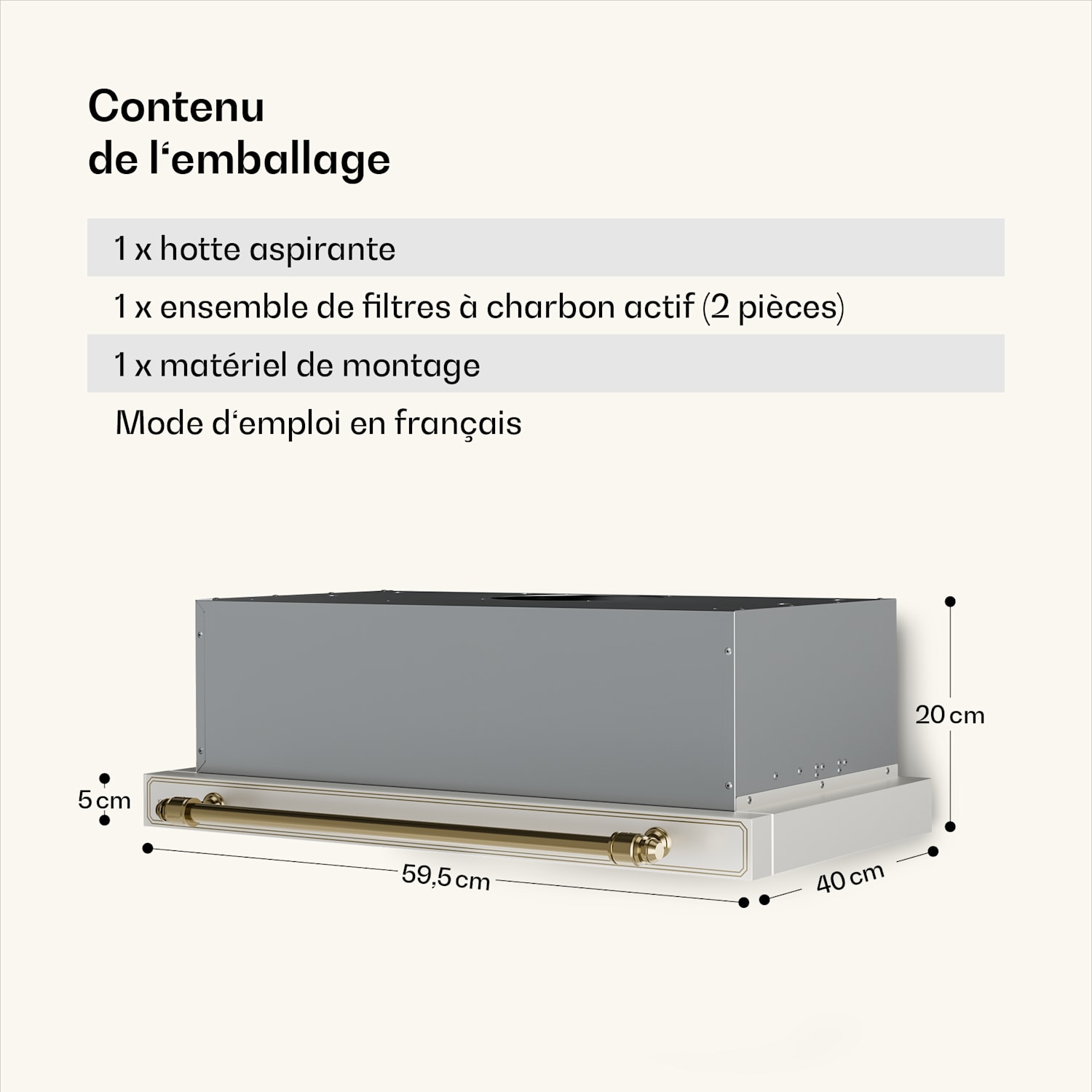 Victoria uitschuifbare afzuigkap, elegant, retro geïnspireerd, tijdloos, EEC A++ 358,54 m³/h, 60 cm Crème
