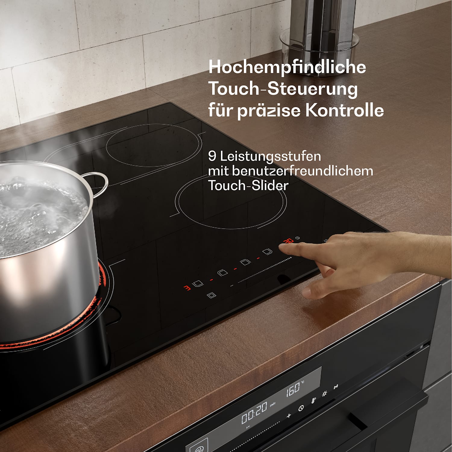 Velaire - Piano cottura in vetroceramica | Elegante, minimalista, potente | 4 zone di cottura | 6700 W | 60 cm 60 cm