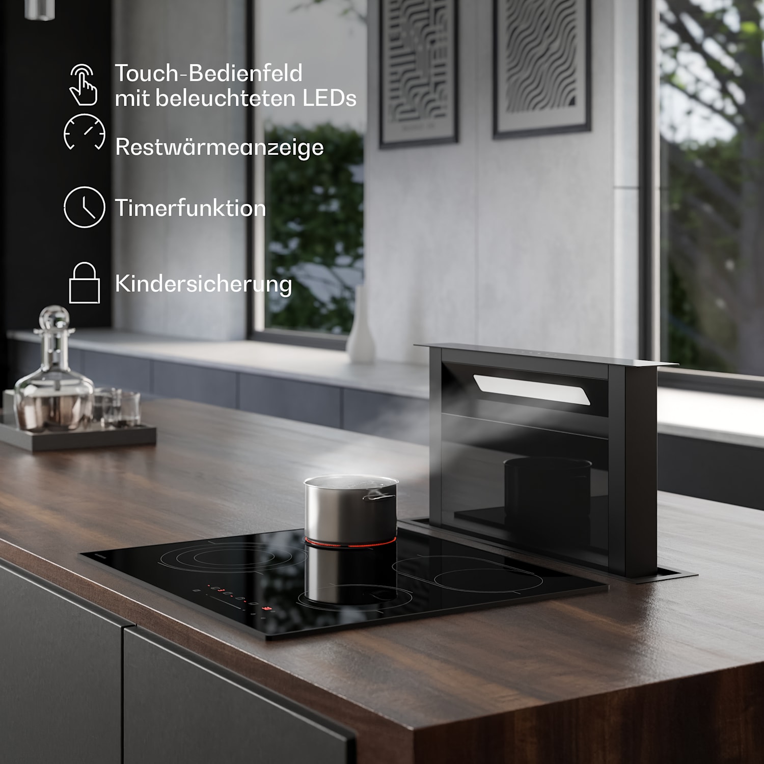 Velaire - Piano cottura in vetroceramica | Elegante, minimalista, potente | 4 zone di cottura | 6700 W | 60 cm 60 cm