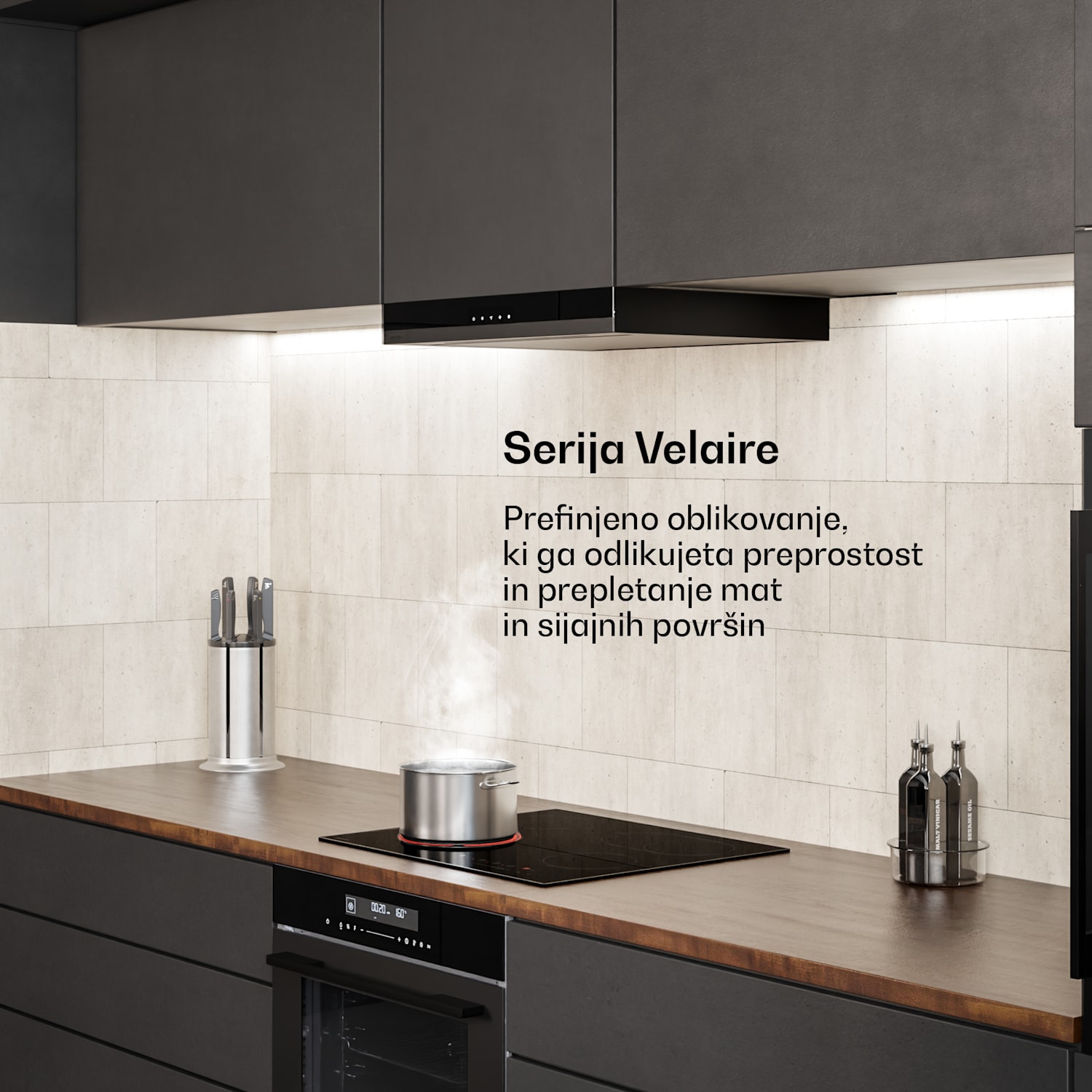 Velaire steklokeramična kuhalna plošč, elegantna, minimalistična, zmogljiva, 4 kuhalne cone, 6700 V, 60 cm 60 cm