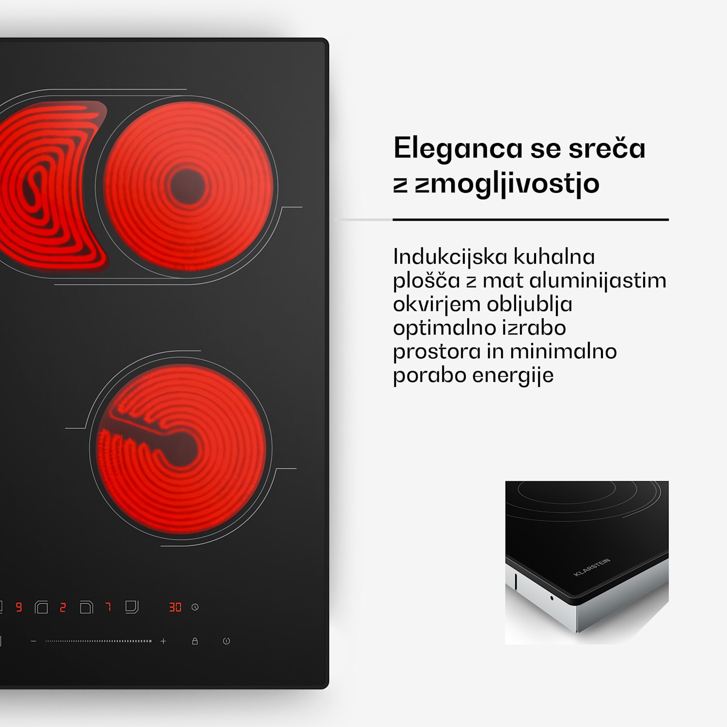 Velaire steklokeramična kuhalna plošč, elegantna, minimalistična, zmogljiva, 4 kuhalne cone, 6700 V, 60 cm 60 cm