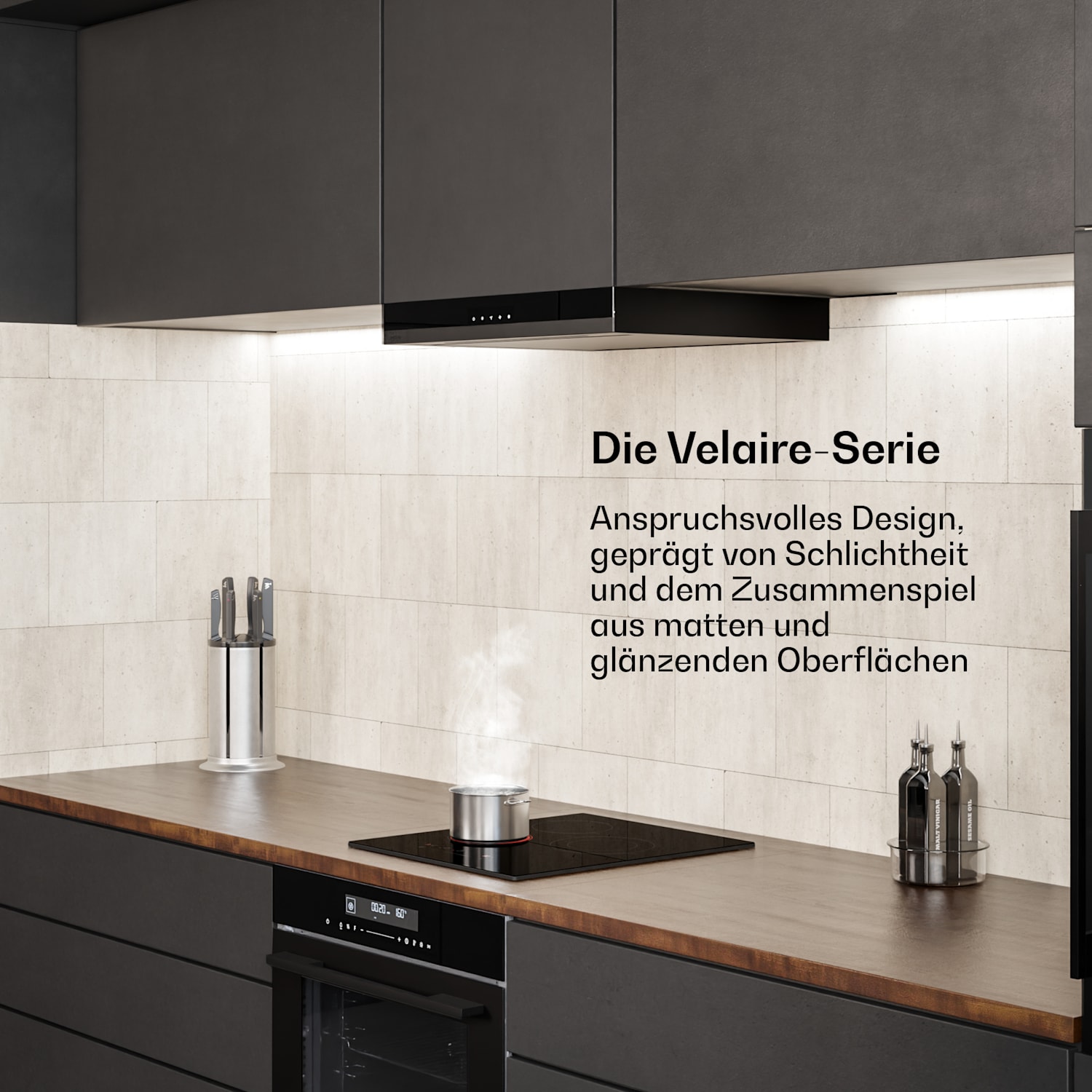 Velaire - Piano cottura in vetroceramica | Elegante, minimalista, salvaspazio | 3 zone di cottura | 4100 W | 45 cm 45 cm