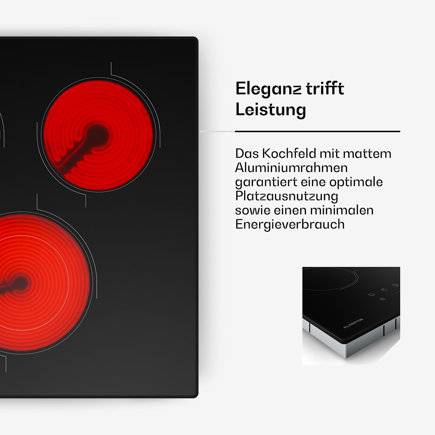 Velaire - Piano cottura in vetroceramica | Elegante, minimalista, salvaspazio | 3 zone di cottura | 4100 W | 45 cm 45 cm