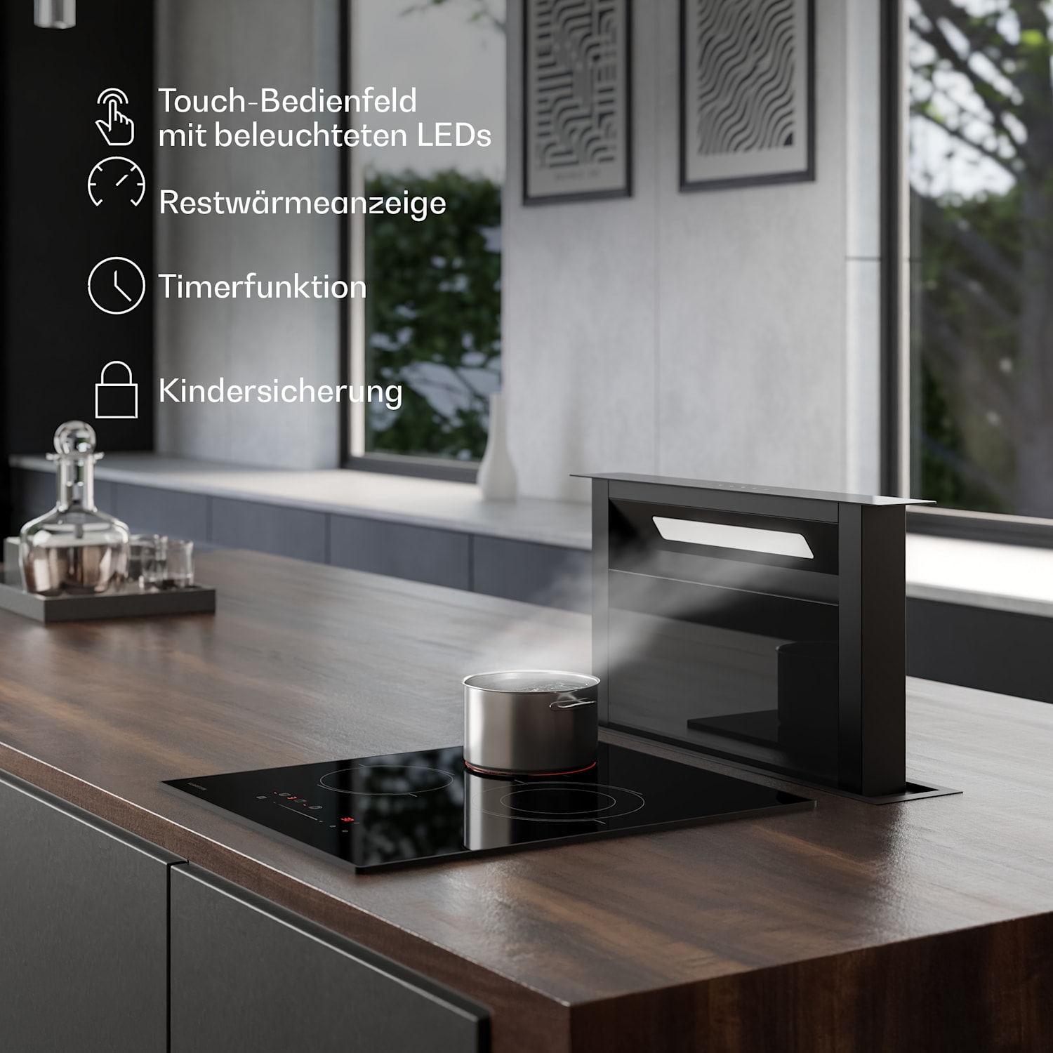 Velaire - Piano cottura in vetroceramica | Elegante, minimalista, salvaspazio | 3 zone di cottura | 4100 W | 45 cm 45 cm