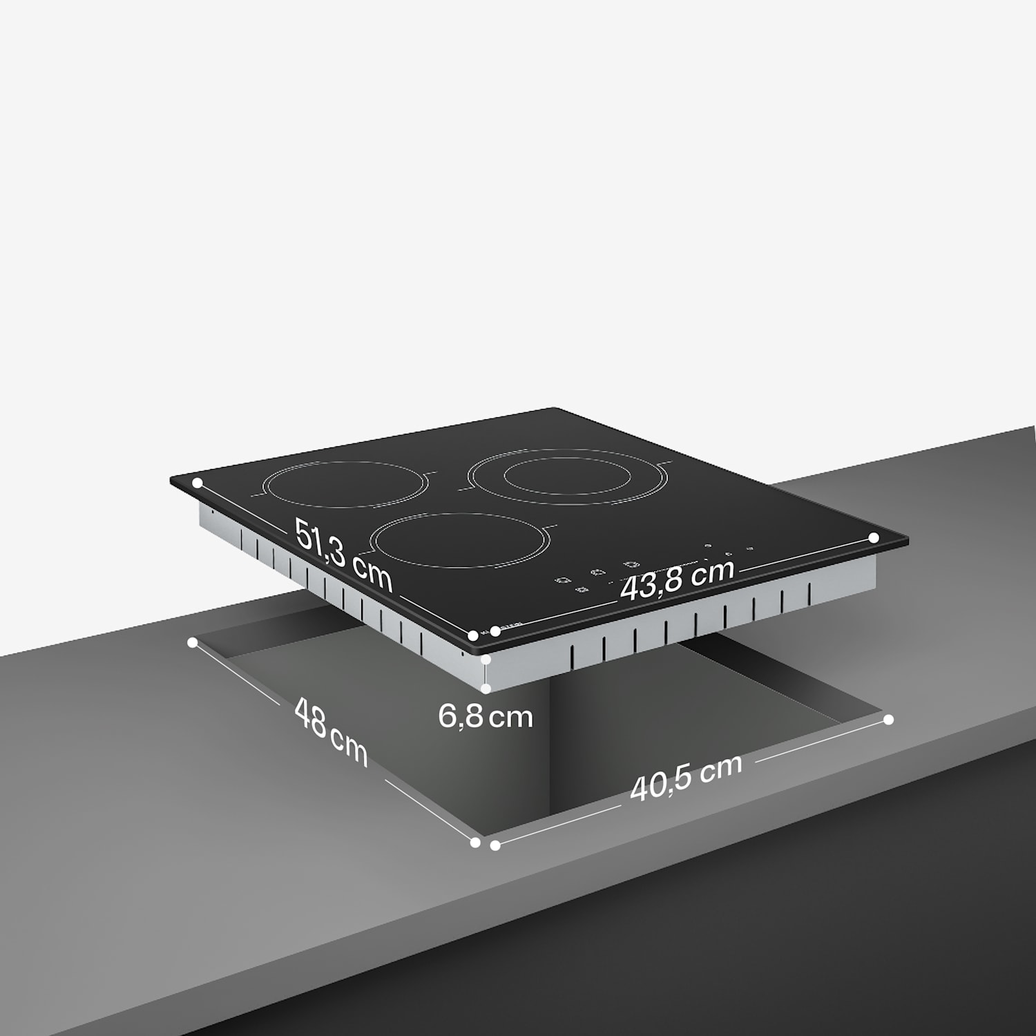 Velaire - Piano cottura in vetroceramica | Elegante, minimalista, salvaspazio | 3 zone di cottura | 4100 W | 45 cm 45 cm