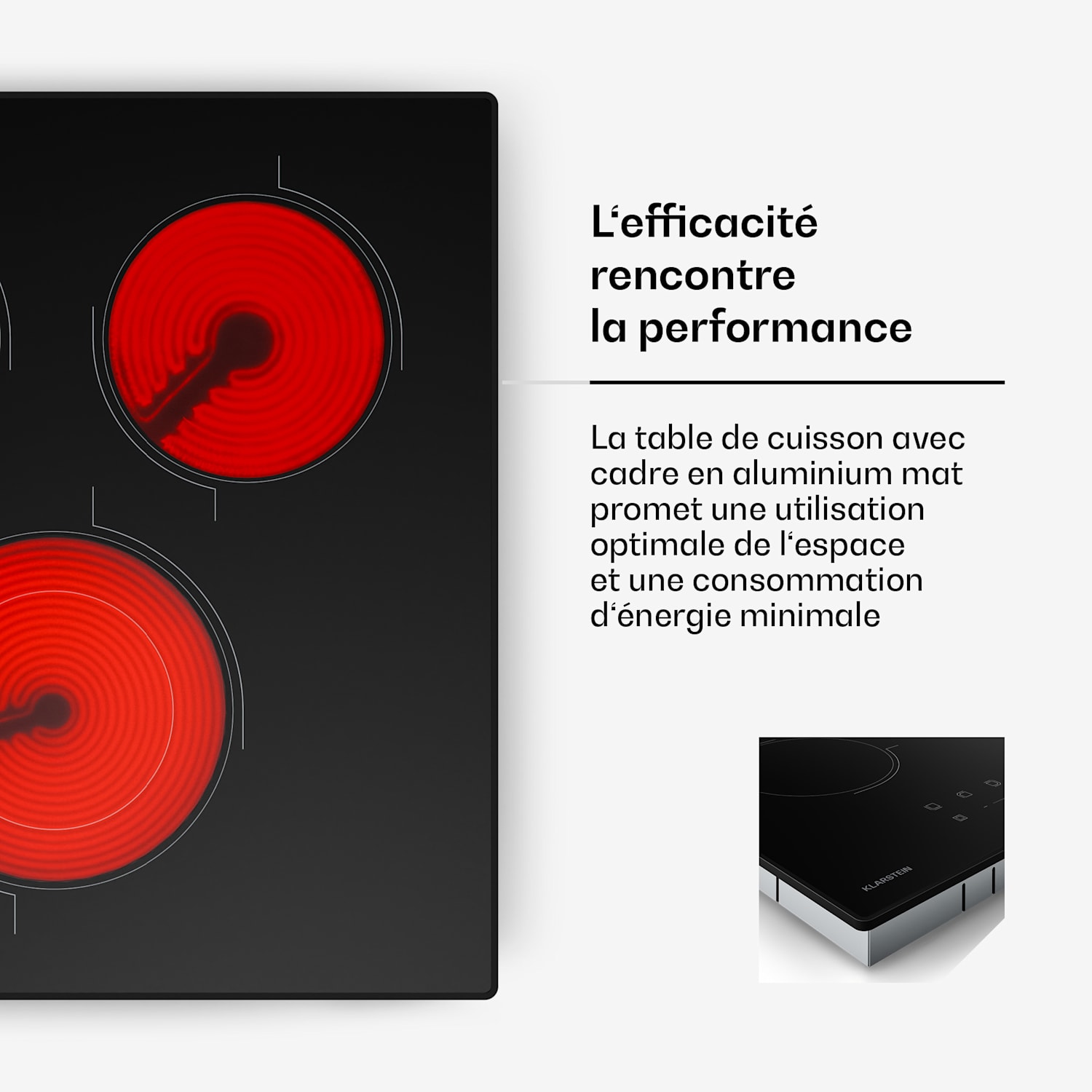 Velaire glaskeramische kookplaat | stijlvol, minimalistisch, ruimtebesparend | 3 kookzones | 4100 W | 45 cm 45 cm