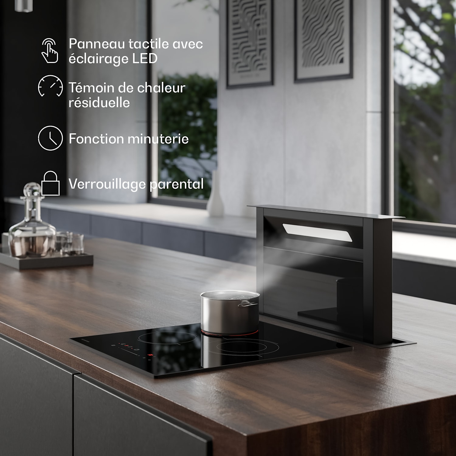 Velaire glaskeramische kookplaat | stijlvol, minimalistisch, ruimtebesparend | 3 kookzones | 4100 W | 45 cm 45 cm