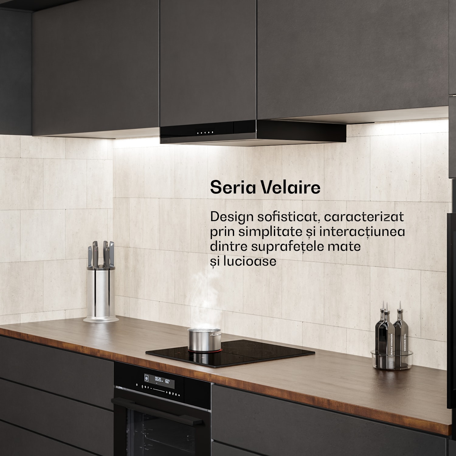 Plită vitroceramică Velaire, elegantă, minimalistă, compactă, 3 zone de gătit, 4100 W, 45 cm 45 cm