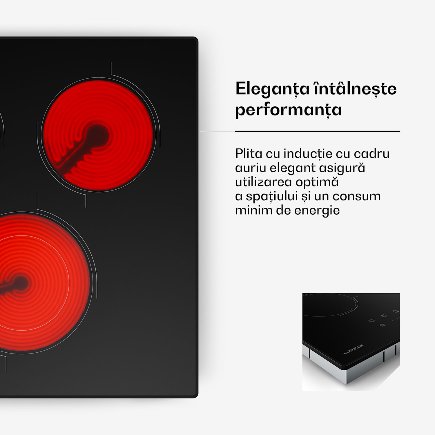 Plită vitroceramică Velaire, elegantă, minimalistă, compactă, 3 zone de gătit, 4100 W, 45 cm 45 cm