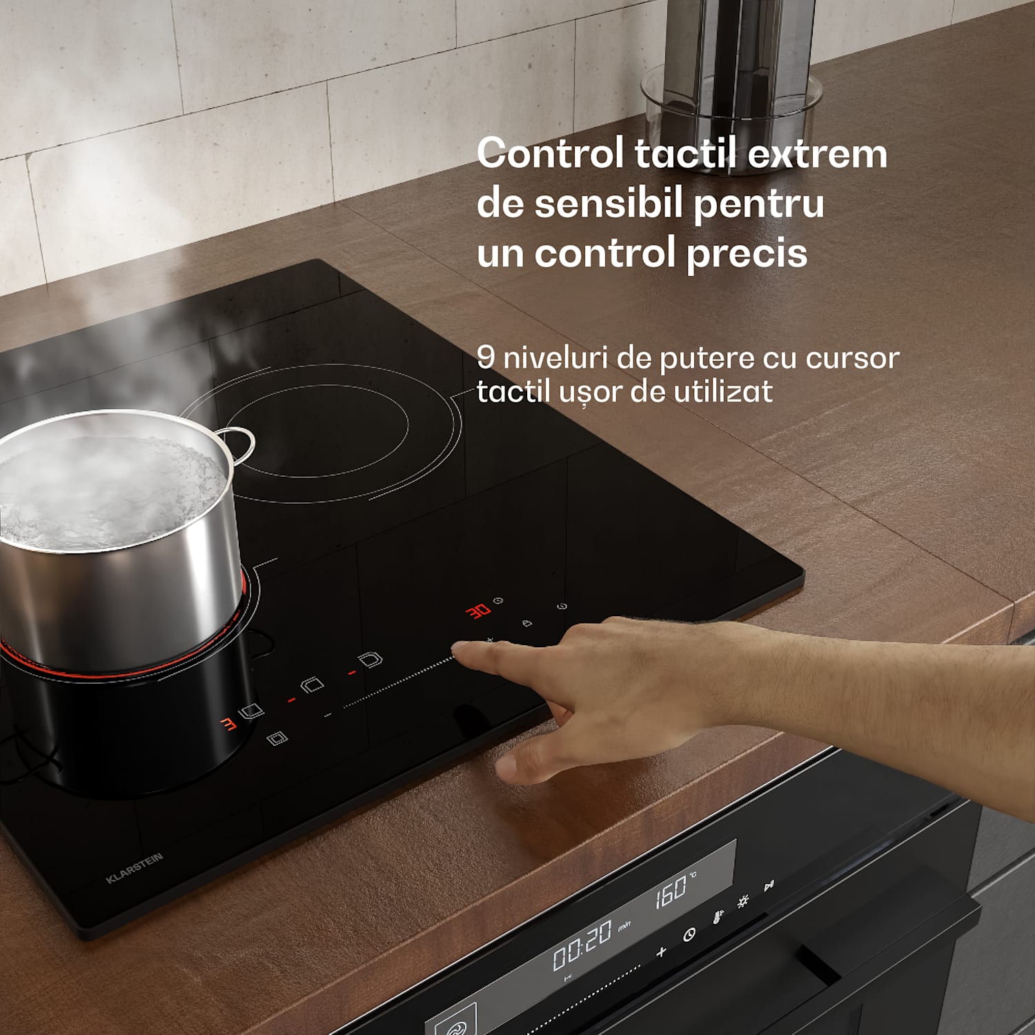 Plită vitroceramică Velaire, elegantă, minimalistă, compactă, 3 zone de gătit, 4100 W, 45 cm 45 cm