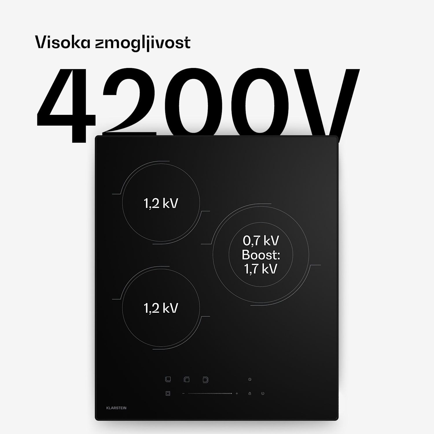 Velaire steklokeramična kuhalna plošča, elegantna, minimalistična, zmogljiva, 3 kuhalne cone, 4100 V, 45 cm 45 cm