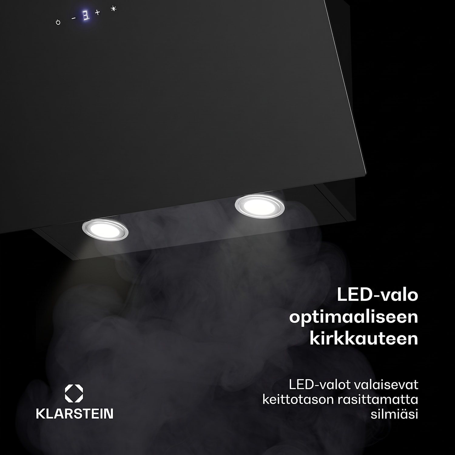 Laurel liesituuletin | Poisto- ja kiertoilmatoiminto | Turvalasi | 417 m³/h | 60 cm 60 cm | Musta