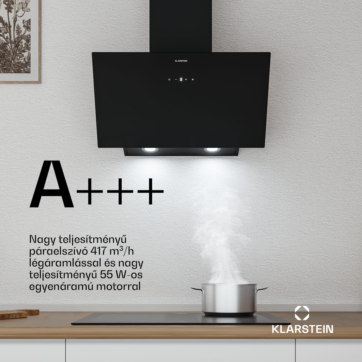 Laurel ferde páraelszívó | elszívó és keringtető üzemmód | biztonsági üveg | 417m³/h | 60cm 60 cm | Fekete