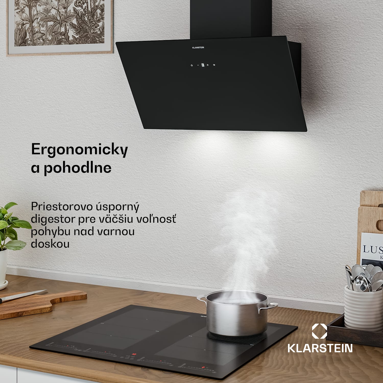 Laurel šikmý digestor | režim odsávania vzduchu a recirkulácie | bezpečnostné sklo | 417 m³/h | 60 cm 60 cm | Čierna