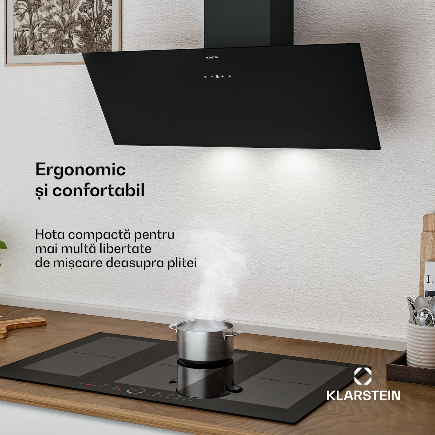 Hota înclinată Laurel | mod de evacuare și recirculare a aerului | sticlă de siguranță | 417 m³/h | 90 cm 90 cm | Negru