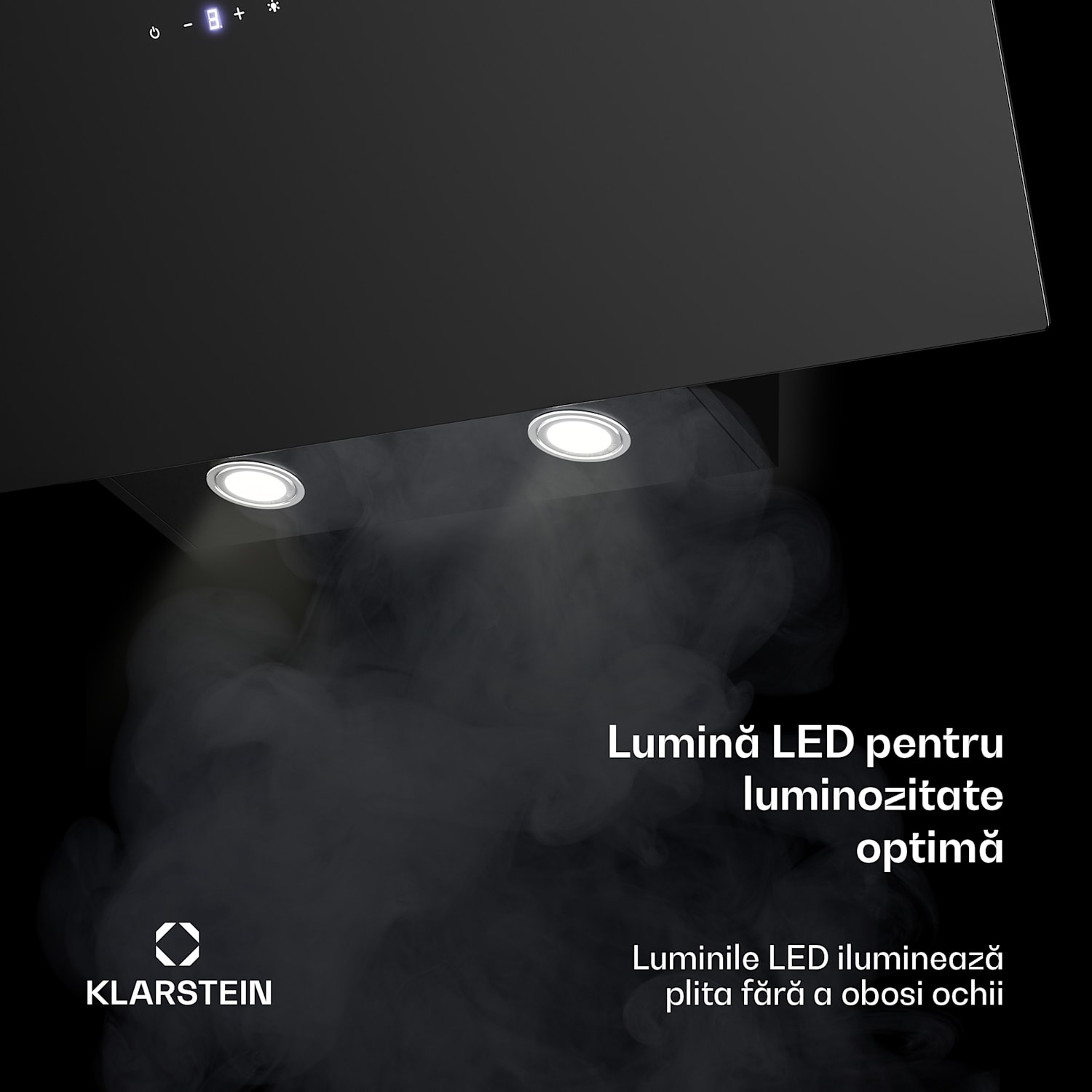 Hota înclinată Laurel | mod de evacuare și recirculare a aerului | sticlă de siguranță | 417 m³/h | 90 cm 90 cm | Negru