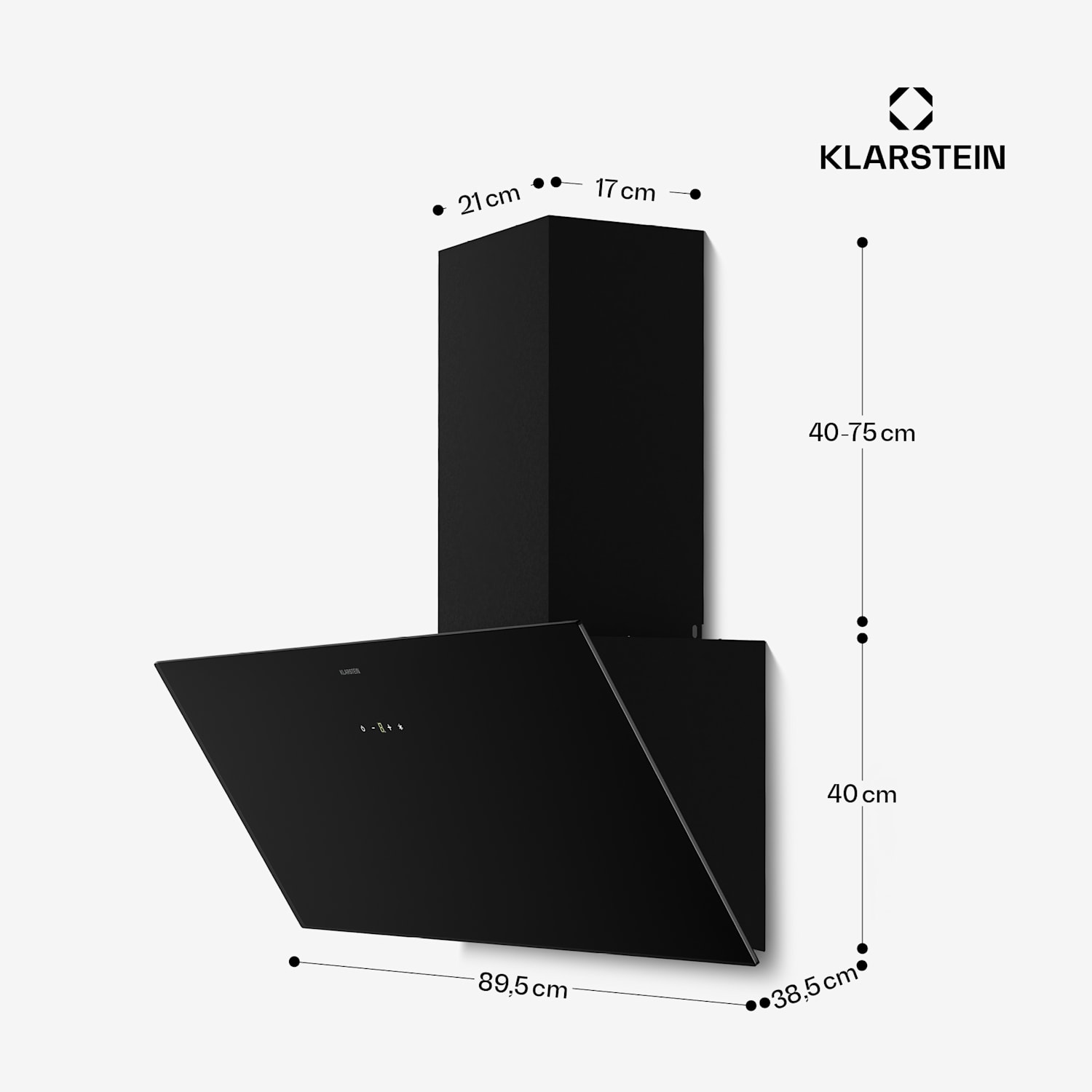 Laurel liesituuletin | Poisto- ja kiertoilmatoiminto | Turvalasi | 417 m³/h | 90 cm 90 cm | Musta