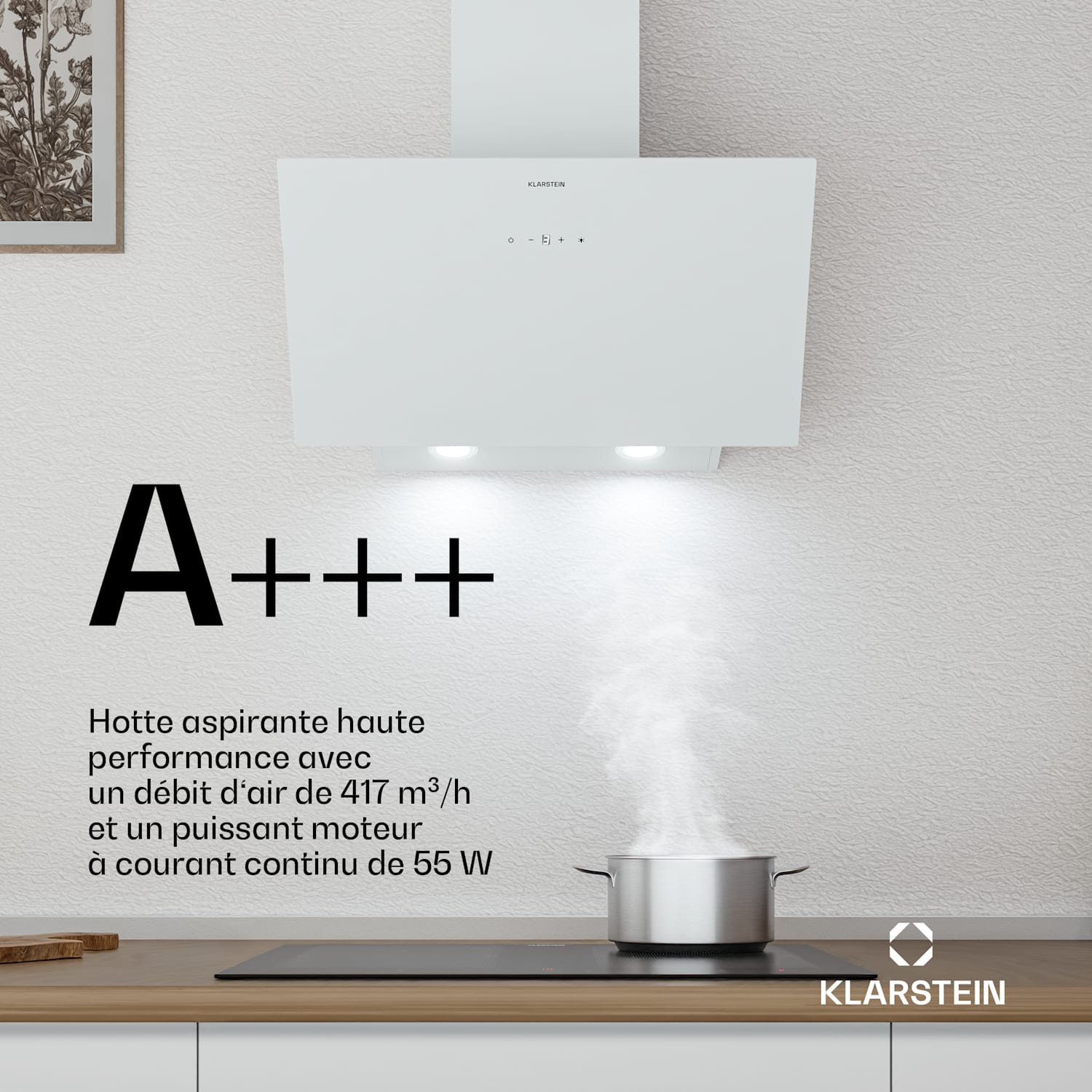 Laurel afzuigkap | afzuig- en recirculatiemodus | veiligheidsglas | 417 m³/h | 60 cm 60 cm | Wit