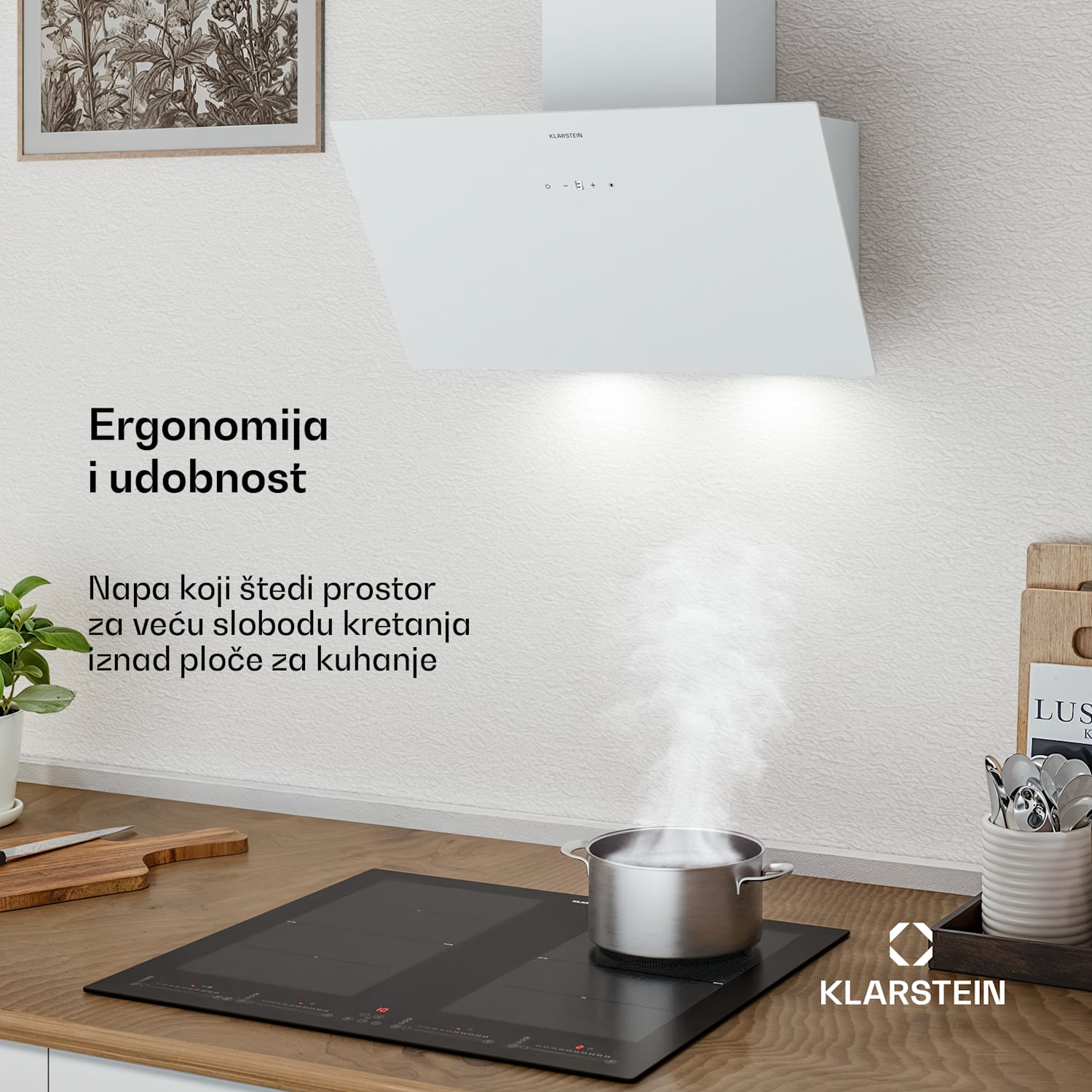 Laurel kosa napa | režim ekstrakcije i recirkulacije zraka | sigurnosno staklo | 417 m³/h | 60 cm 60 cm | Bijela