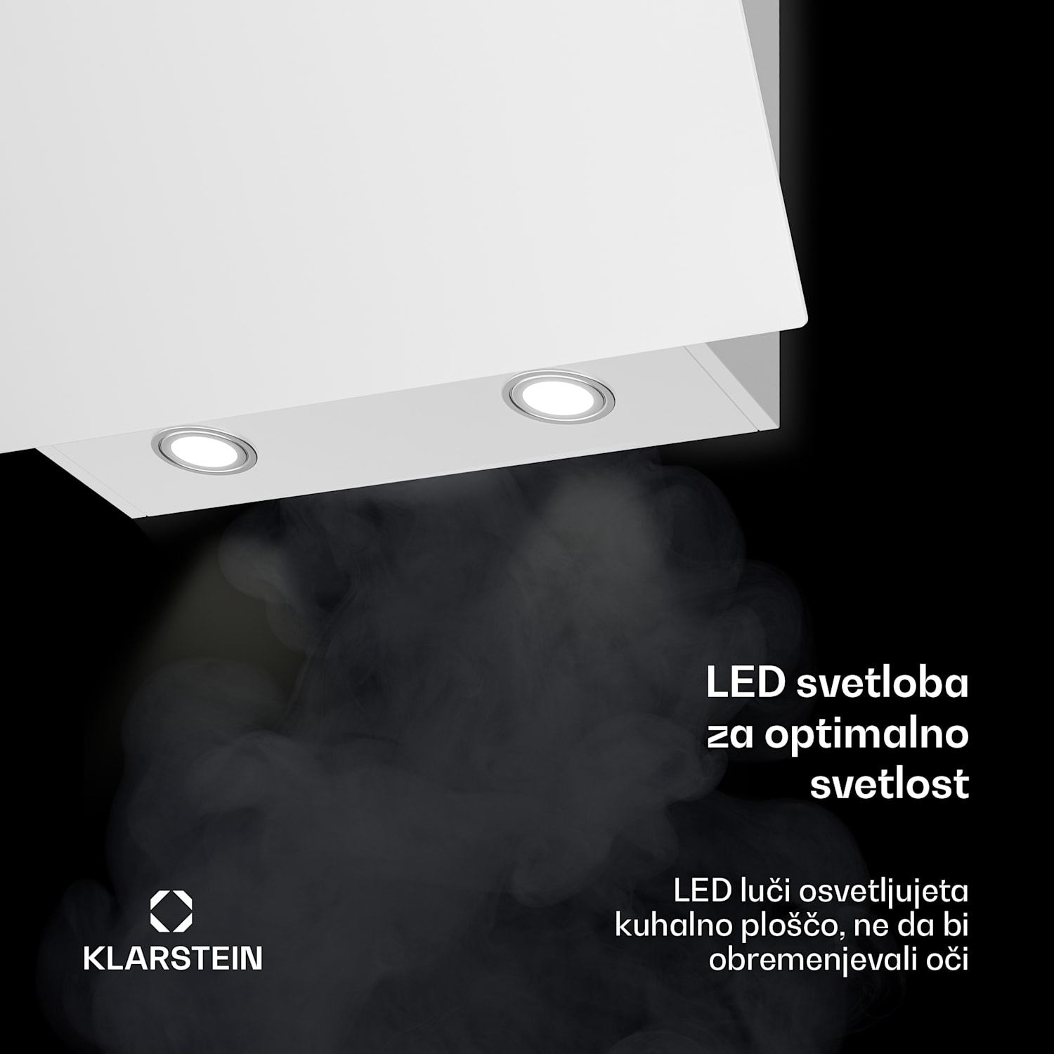 Laurel poševna kuhinjska napa | način odsesavanja in recirkulacije zraka | varnostno steklo | 417 m³/h | 60 cm 60 cm | Bela