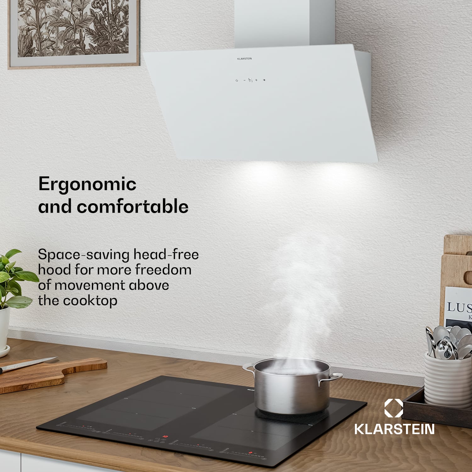 Laurel liesituuletin | Poisto- ja kiertoilmatoiminto | Turvalasi | 417 m³/h | 60 cm 60 cm | Valkoinen