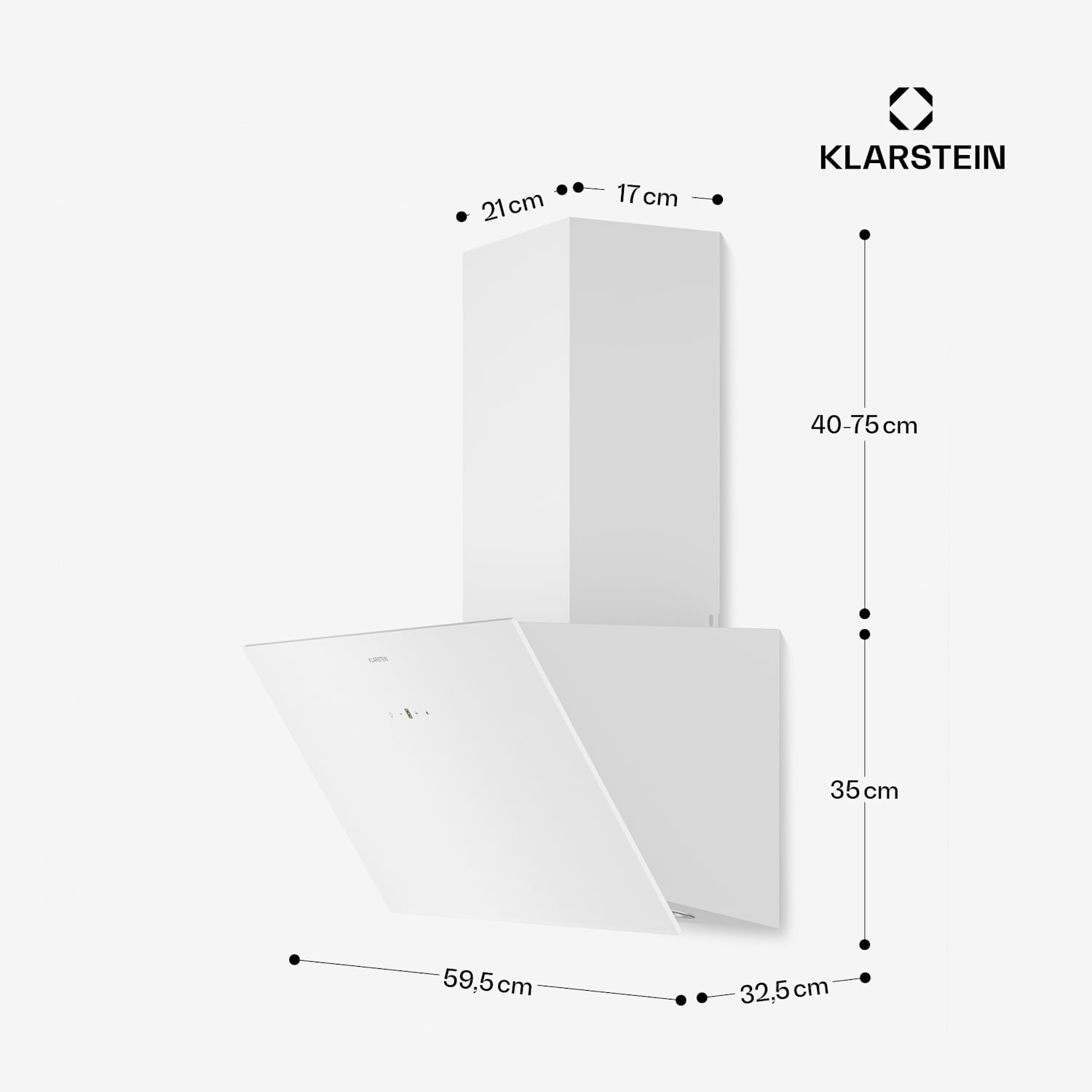 Laurel šikmý digestor | režim odsávania vzduchu a recirkulácie | bezpečnostné sklo | 417 m³/h | 60 cm 60 cm | Biela
