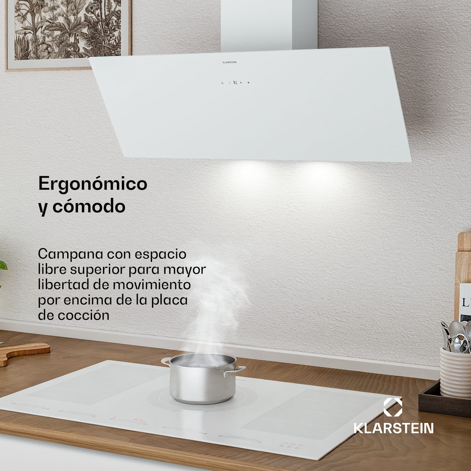 Campana extractora Laurel sin tapa | Modo extracción y recirculación | Vidrio de seguridad | 417 m³/h | 90 cm 90 cm | Blanco