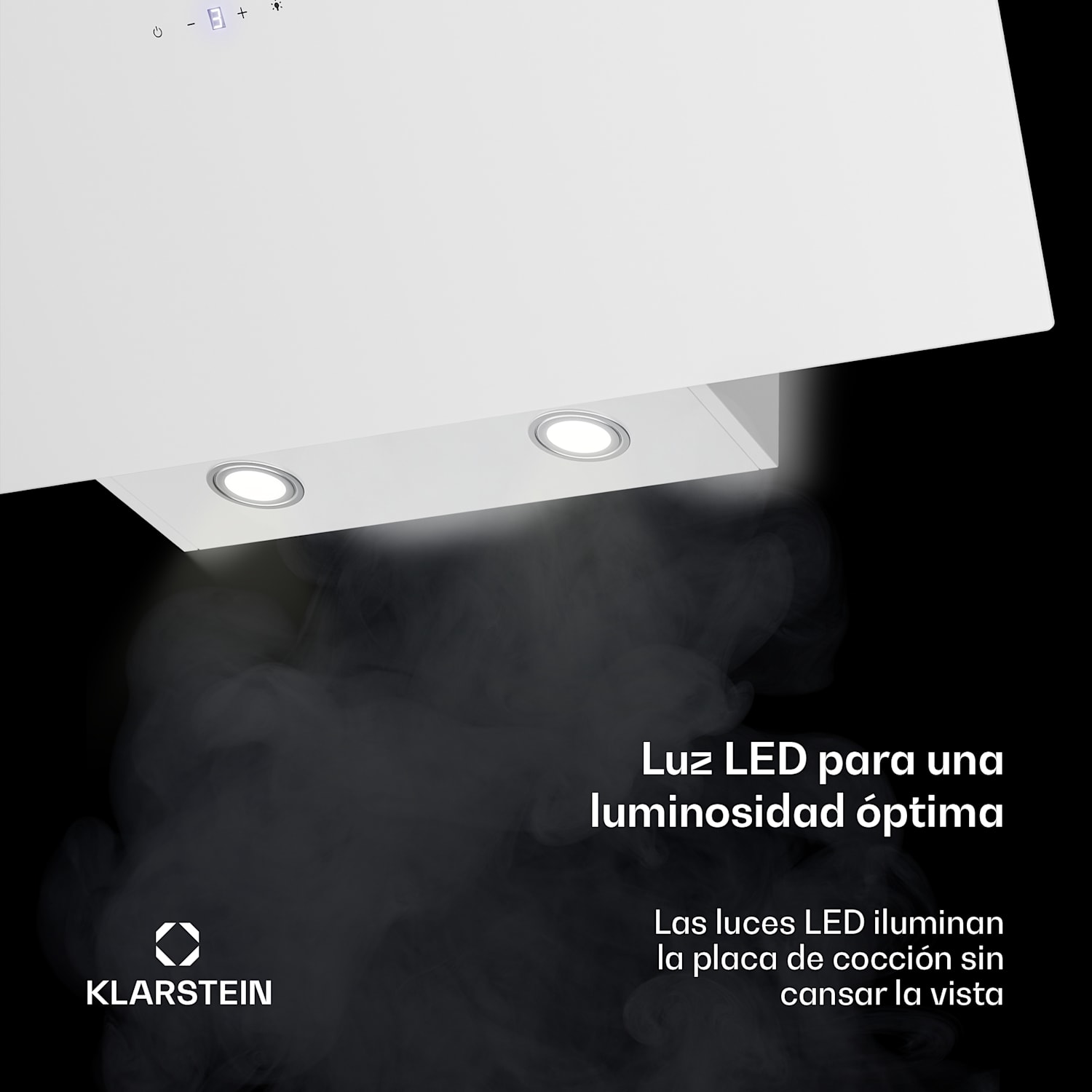 Campana extractora Laurel sin tapa | Modo extracción y recirculación | Vidrio de seguridad | 417 m³/h | 90 cm 90 cm | Blanco