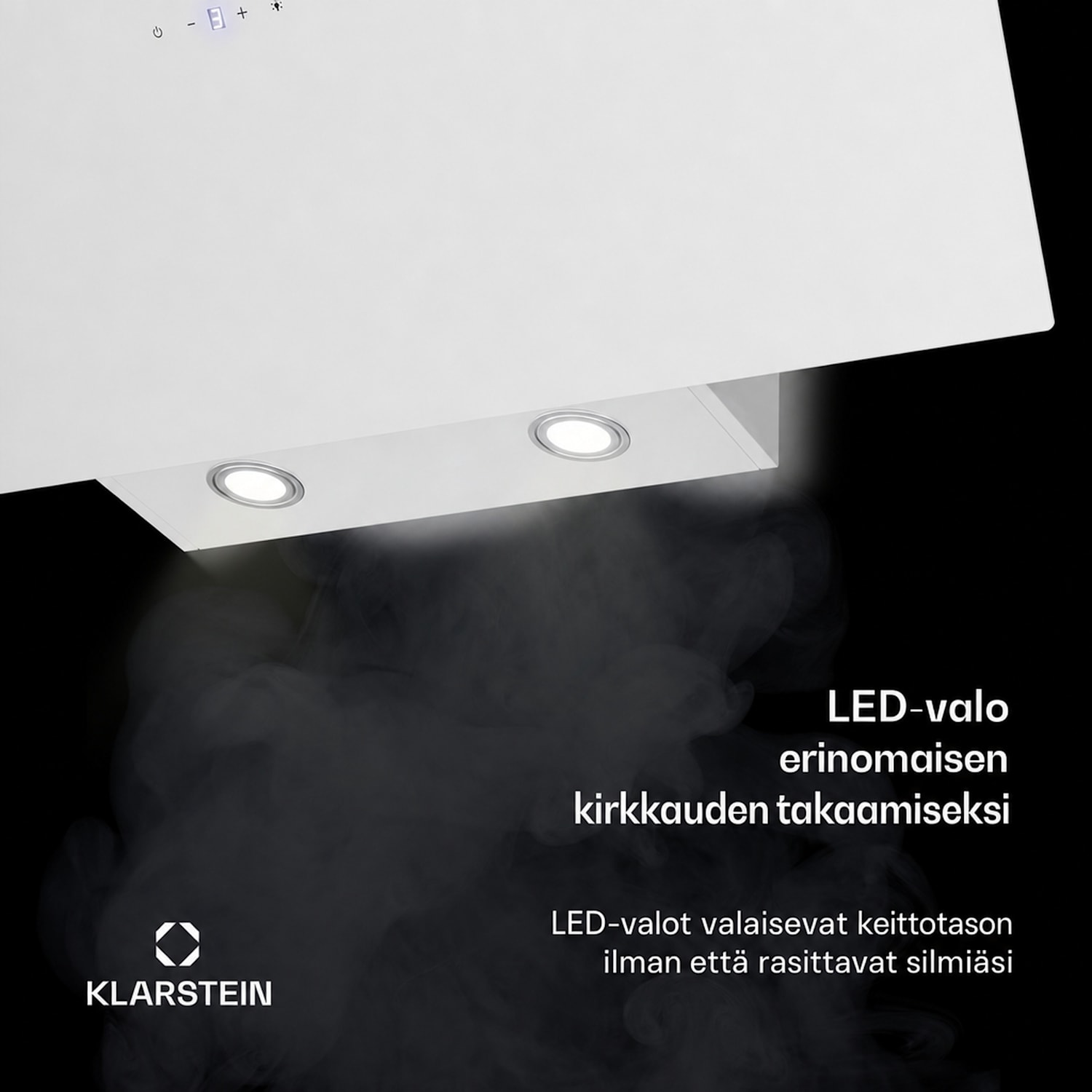 Laurel liesituuletin | Poisto- ja kiertoilmatoiminto | Turvalasi | 417 m³/h | 90 cm 90 cm | Valkoinen