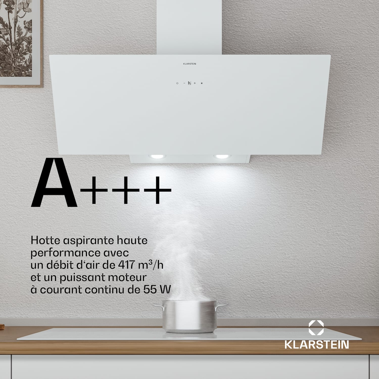 Laurel afzuigkap | afzuig- en recirculatiemodus | veiligheidsglas | 417 m³/h | 90 cm 90 cm | Wit