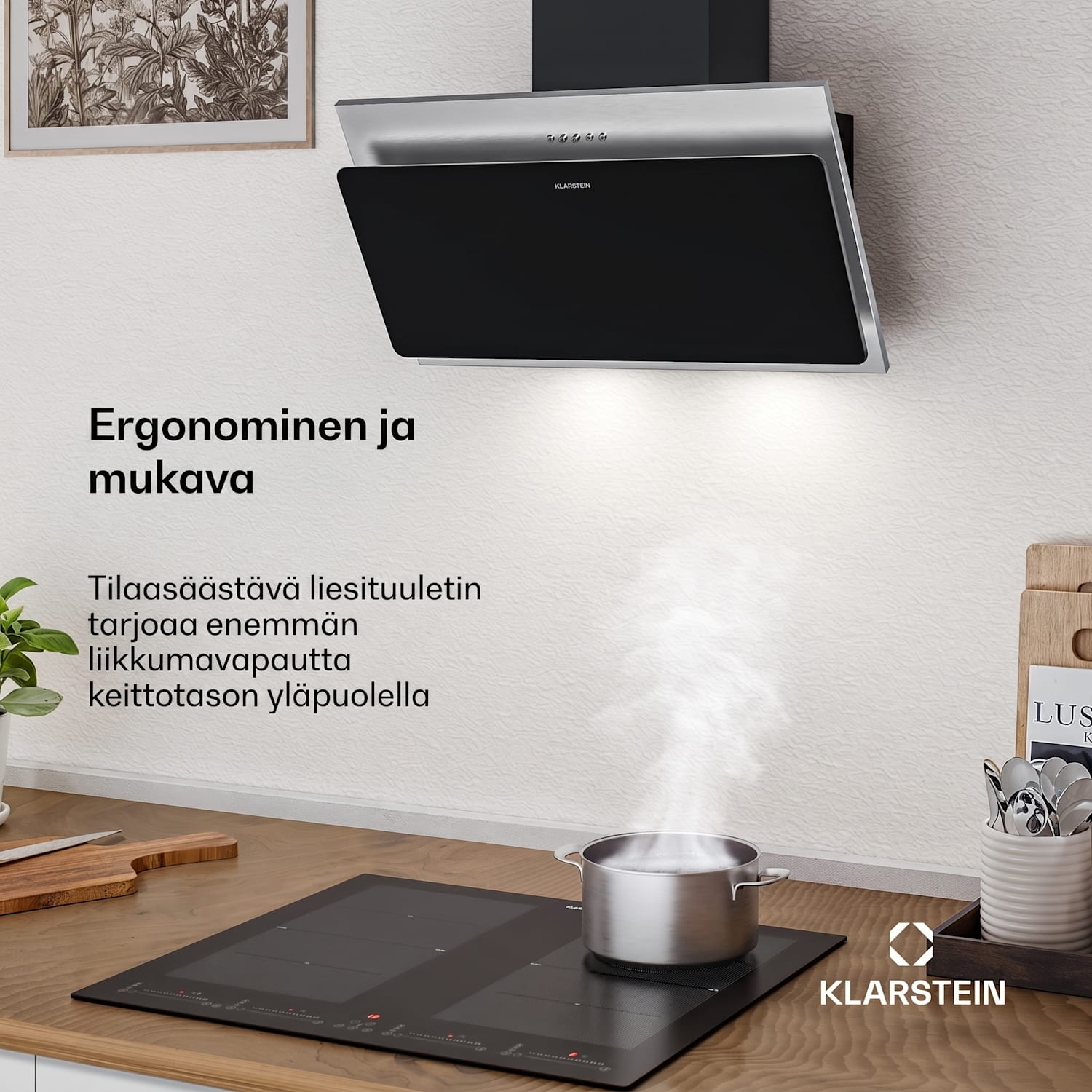 Alessia seinäkupu | Poisto- ja kiertoilmatoiminto | Ruostumaton teräs | 417 m³/h | 60 cm 60 cm