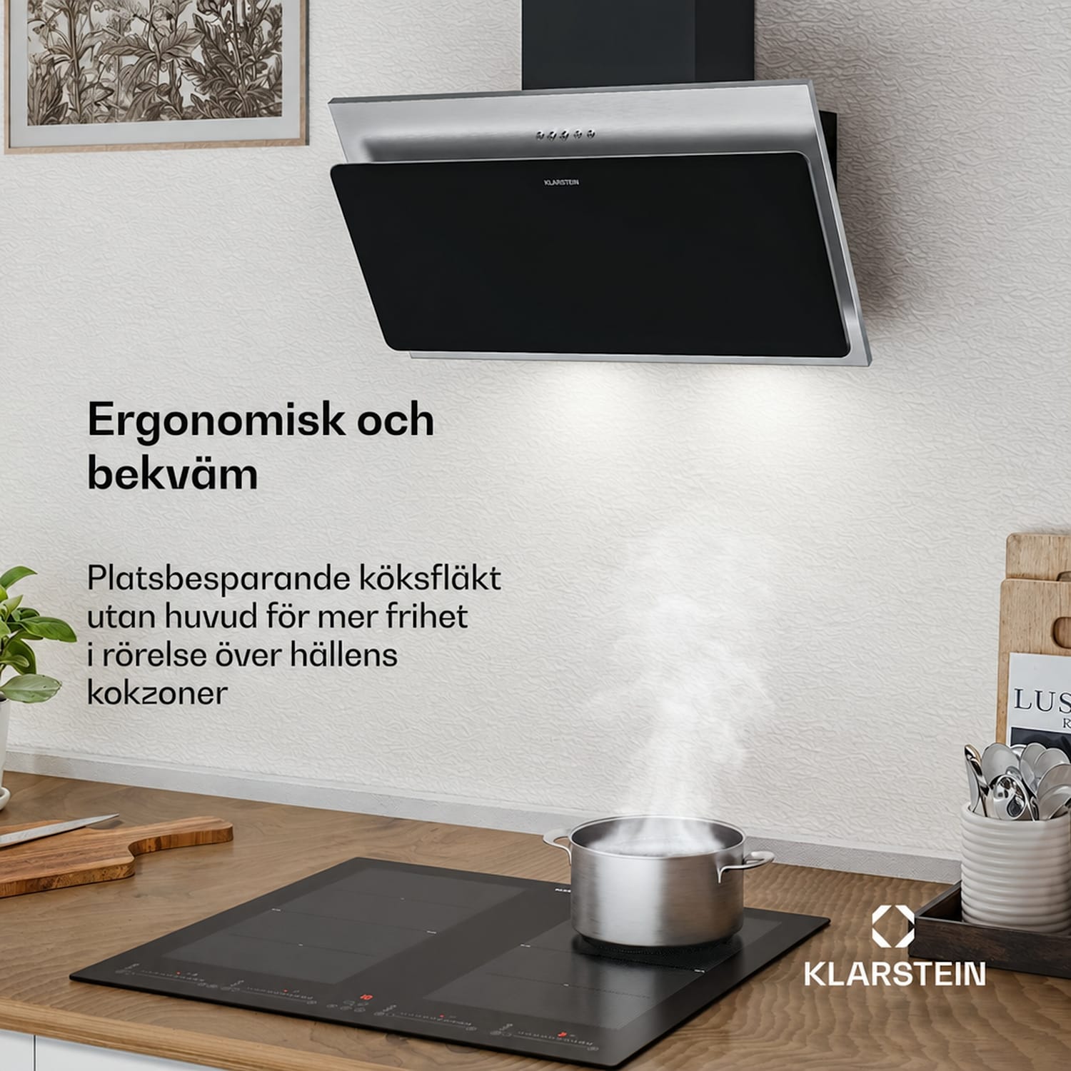 Alessia frihängande fläkt | Frånluft och recirkulation | Rostfritt stål | 417 m³/h | 60 cm 60 cm