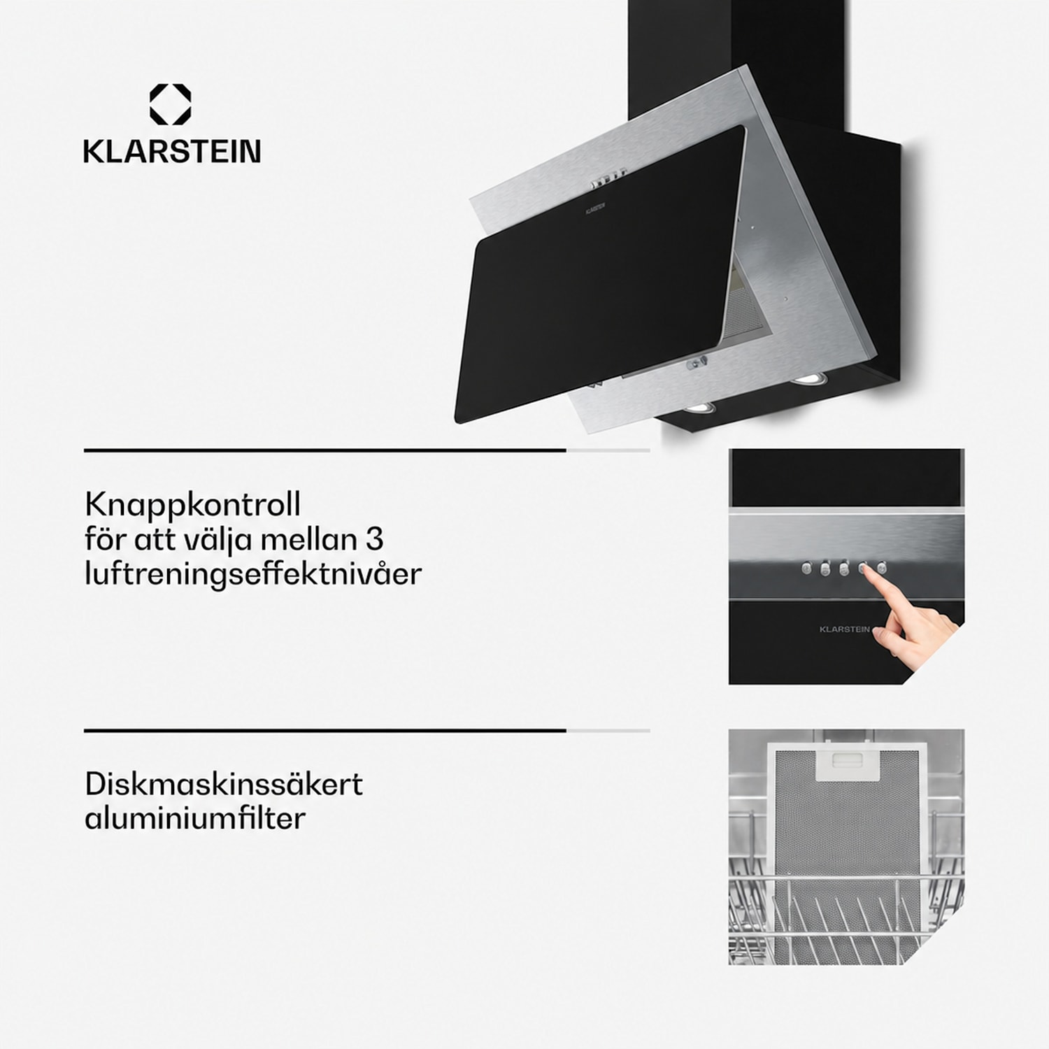 Alessia frihängande fläkt | Frånluft och recirkulation | Rostfritt stål | 417 m³/h | 60 cm 60 cm