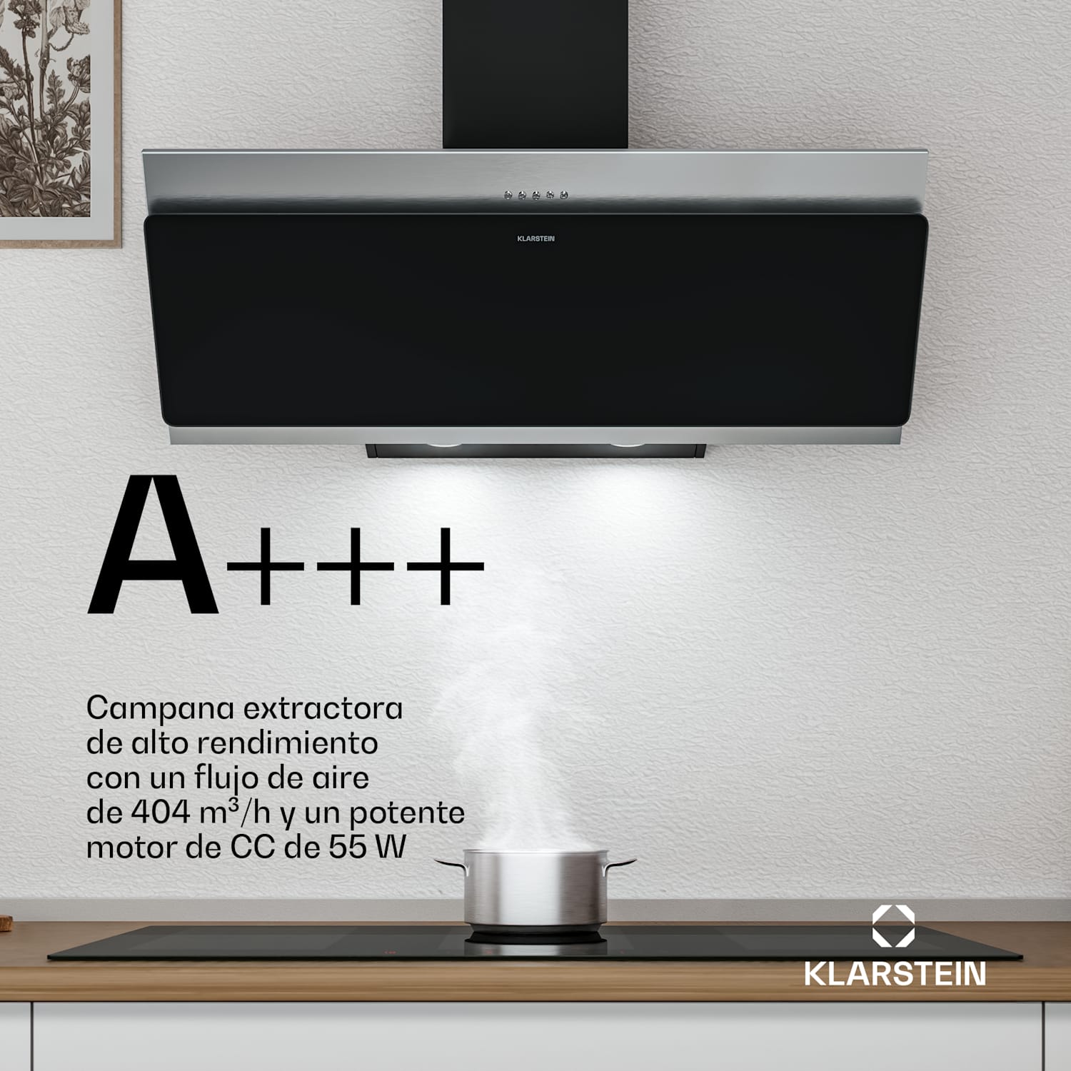 Campana extractora Alessia inclinada | Modo extracción y recirculación | Acero inoxidable | 404 m³/h | 90 cm 90 cm | Acero Inoxidable