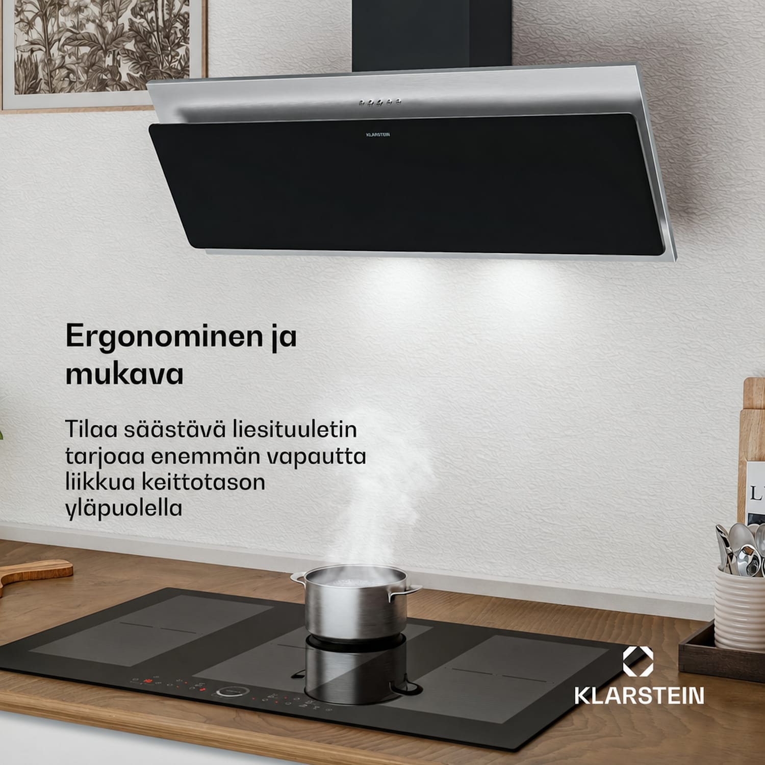 Alessia seinäkupu | Poisto- ja kiertoilmatoiminto | Ruostumaton teräs | 417 m³/h | 90 cm 90 cm