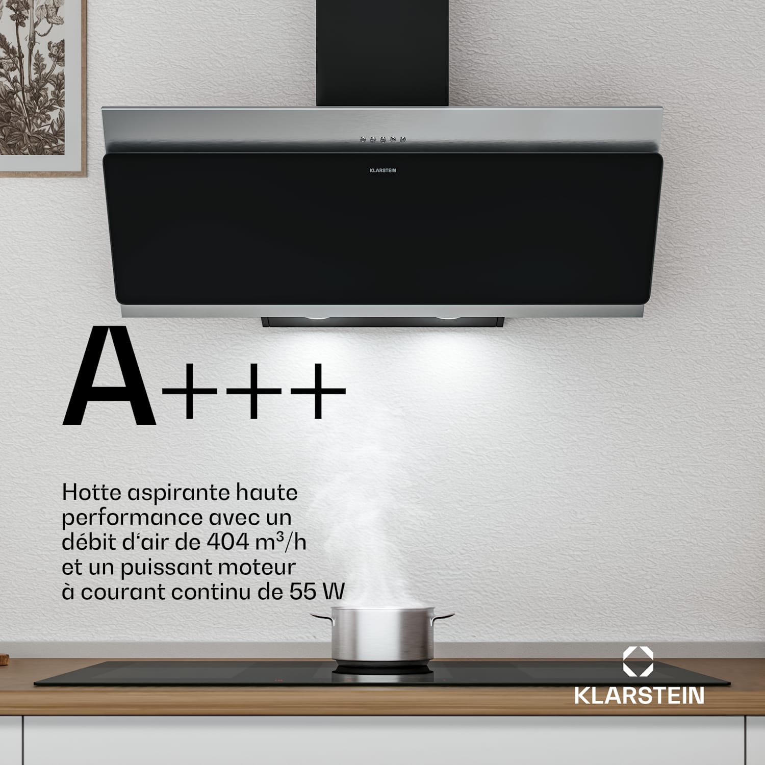 Alessia hotte inclinée | mode extraction et recyclage | acier inoxydable | 404 m³/h | 90 cm 90 cm | Acier Inoxydable