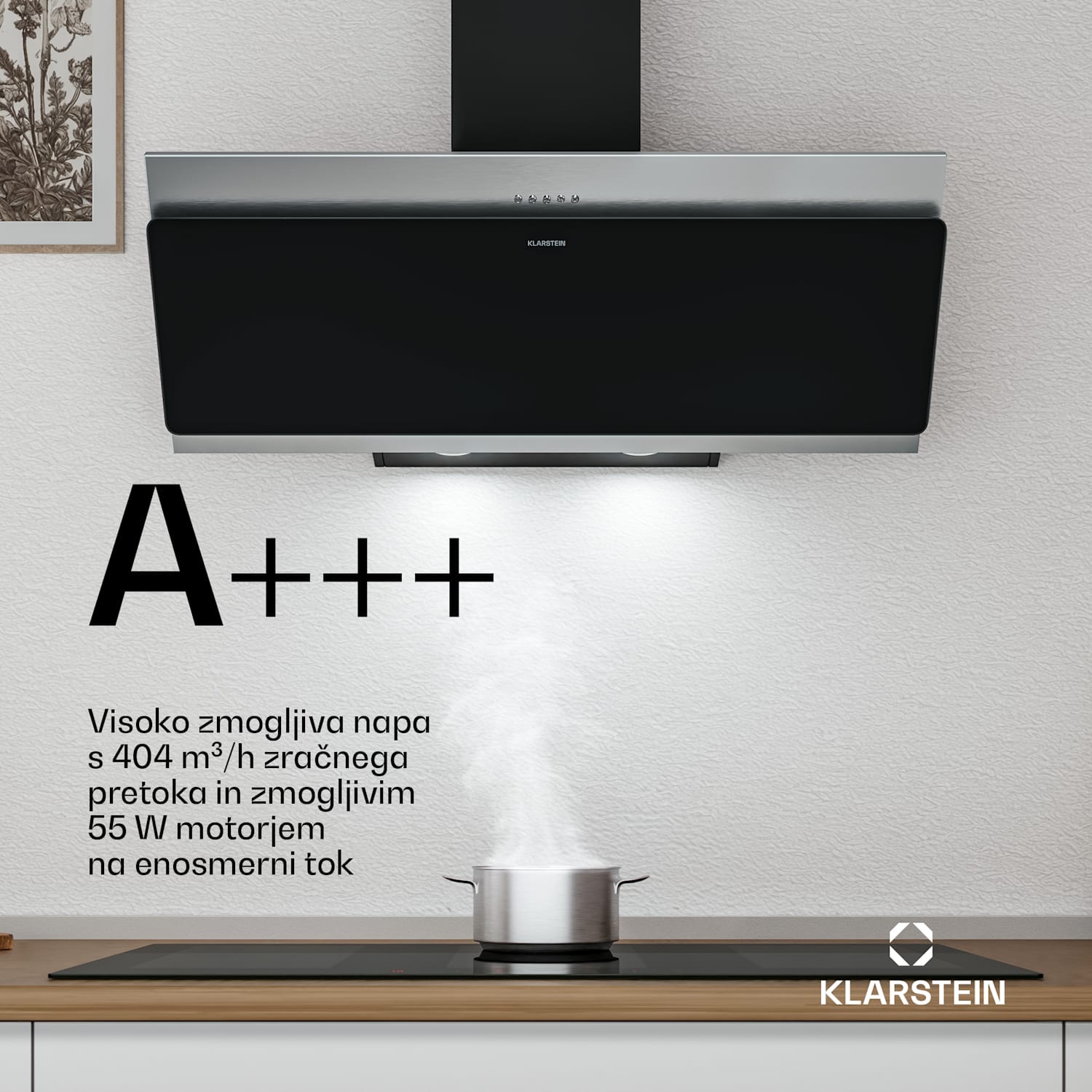 Alessia nagnjena napa | način odvajanja in recirkulacije | nerjaveče jeklo | 404 m³/h | 90 cm 90 cm | Nerjaveče jeklo