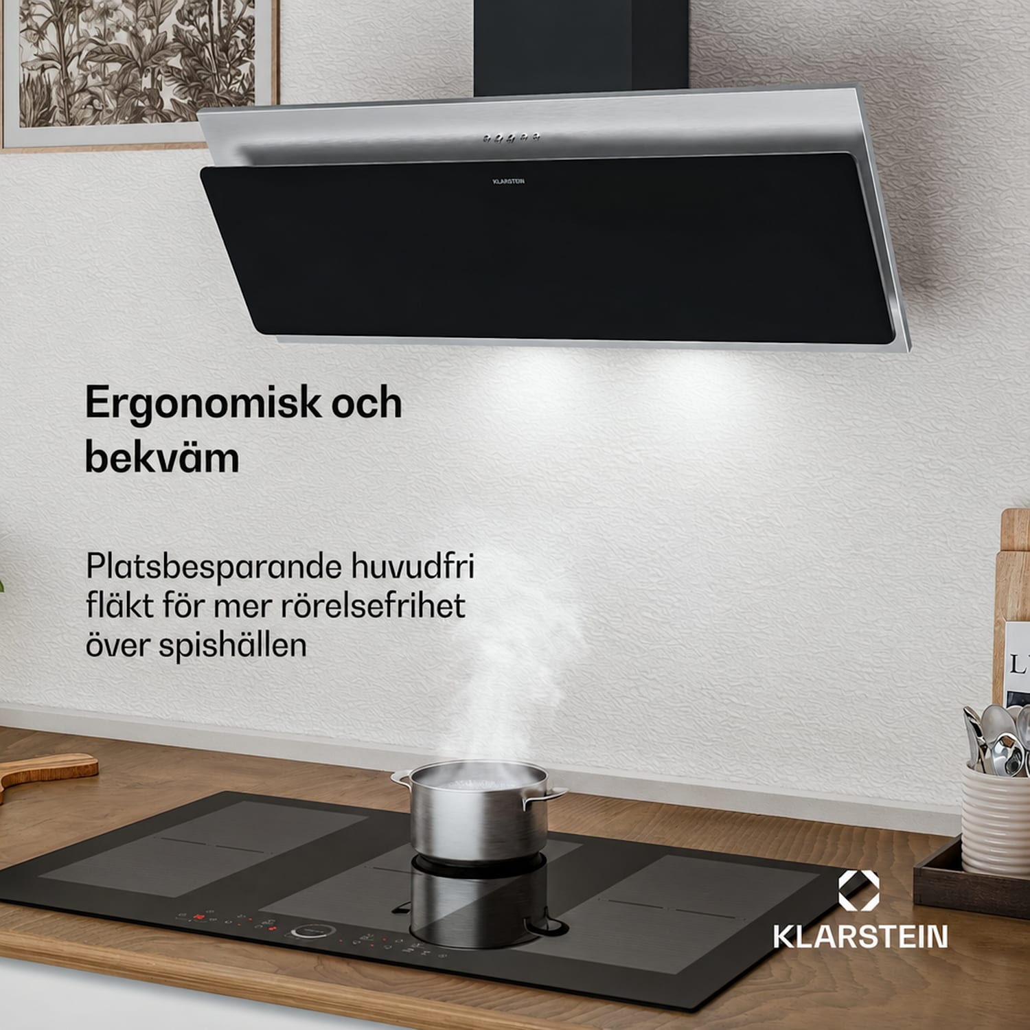 Alessia frihängande fläkt | Avgaskanal och recirkulation | Rostfritt stål | 417 m³/h | 90 cm 90 cm