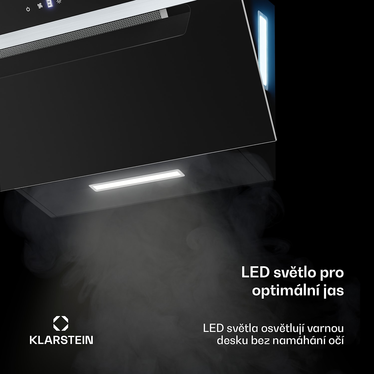 BigBite šikmá digestoř | režim odsávání vzduchu a recirkulace | bezpečnostní sklo | 417 m³/h | 60 cm 60 cm | Černá