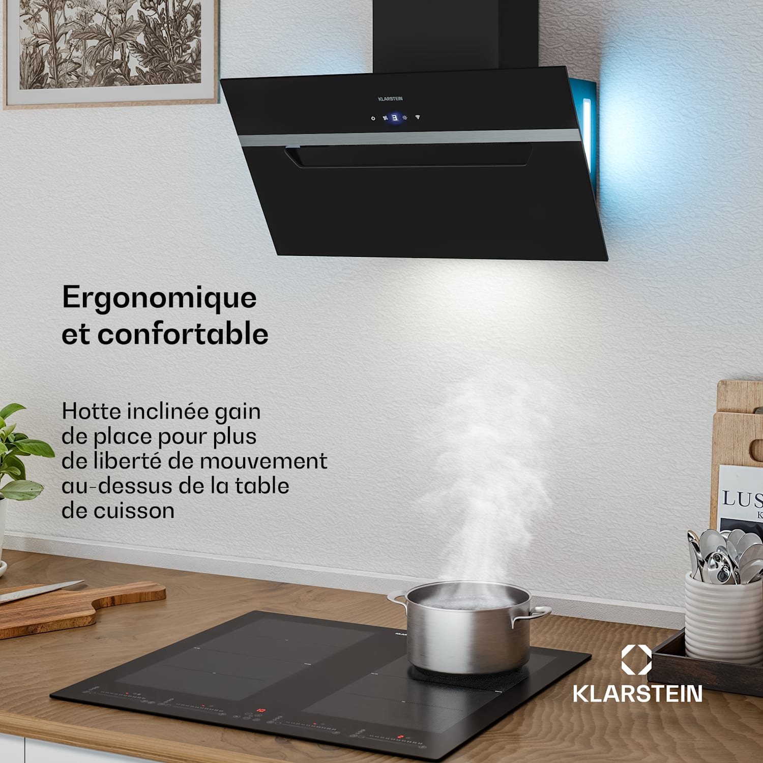 BigBite hotte inclinée | mode extraction et recyclage | verre de sécurité | 417 m³/h | 60 cm 60 cm | Noir