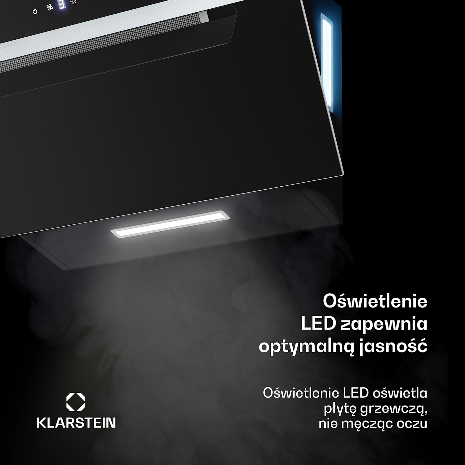 Okap skośny BigBite | tryb otwarty i zamknięty | szkło bezpieczne | 417 m³/h | 60 cm 60 cm | Czarny