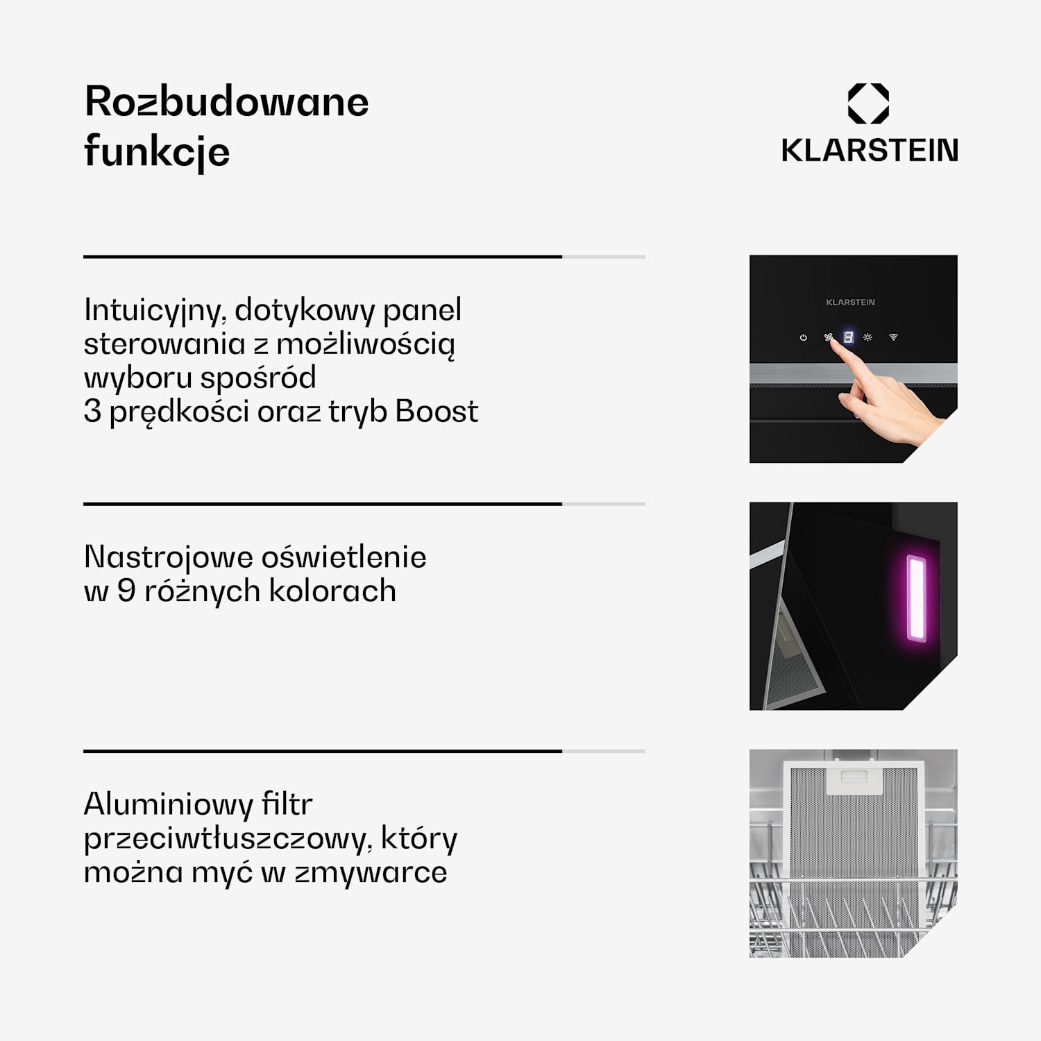 Okap skośny BigBite | tryb otwarty i zamknięty | szkło bezpieczne | 417 m³/h | 60 cm 60 cm | Czarny