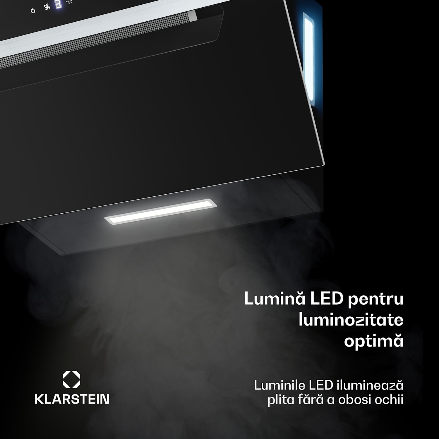 Hota înclinată BigBite | mod de evacuare și recirculare a aerului | sticlă de siguranță | 417 m³/h | 60 cm 60 cm | Negru