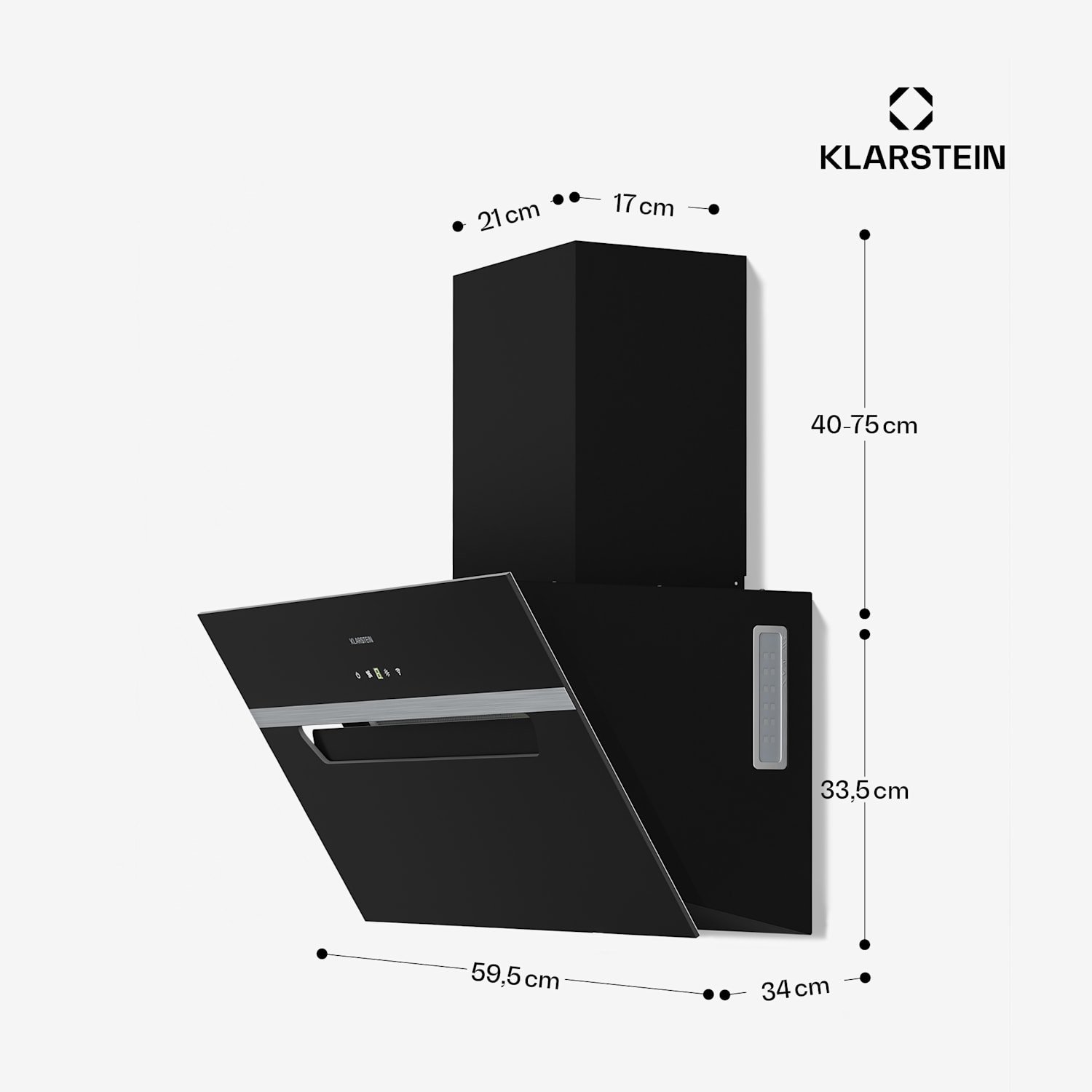 BigBite campana extractora sin cabeza | modo extracción y recirculación | vidrio de seguridad | 417 m³/h | 60 cm 60 cm | Negro