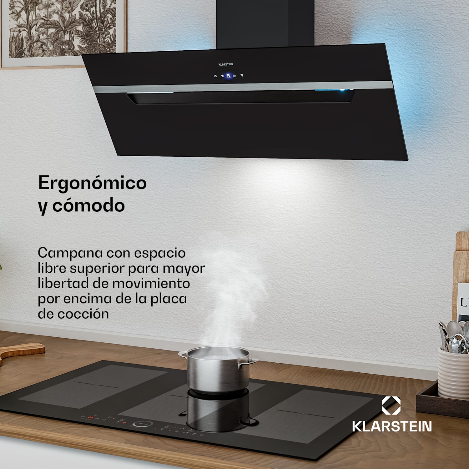 Campana BigBite sin cabeza | Modo extracción y recirculación | Vidrio templado | 417 m³/h | 90 cm 90 cm | Negro